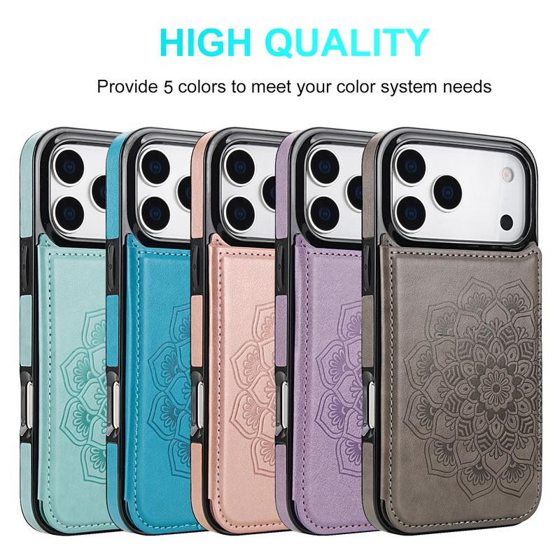Кошелек-чехол из кожи с карманом для карт и рисунком мандалы для iPhone 17 Pro Max 16 15 Pro Max 14 13 12 11, магнитная металлическая застежка, держатель для карт, задняя крышка
