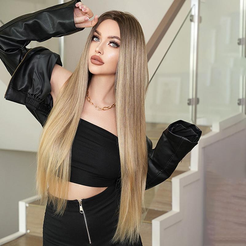 Новый женский парик, имитация парика, 85 см, золотой парик, длинный прямой парик, полный головной убор, сетка для волос в виде розы, головной убор, украшение для красоты, парик