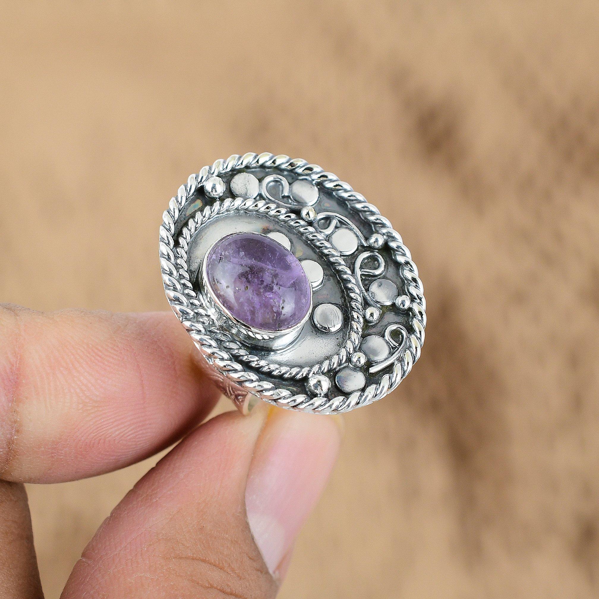 Подарок для нее Натуральный африканский аметист Мульти камень Регулируемое кольцо Серебро 925