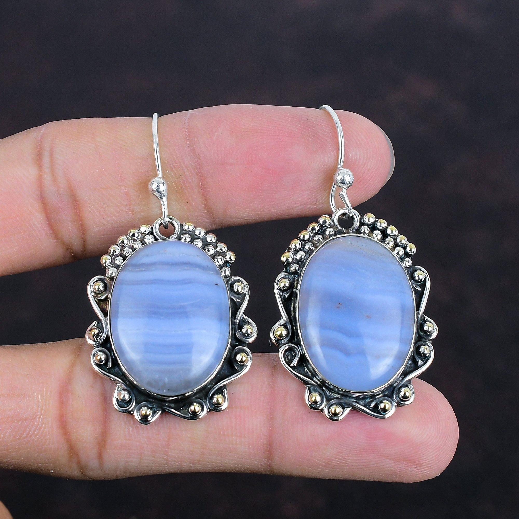Blue Lace Agate Earrings Natural Gemstone Earring 925 Sterling Silver Earrings Handmade Jewelry Dangle Earring Wedding Gifts Amazing Earring