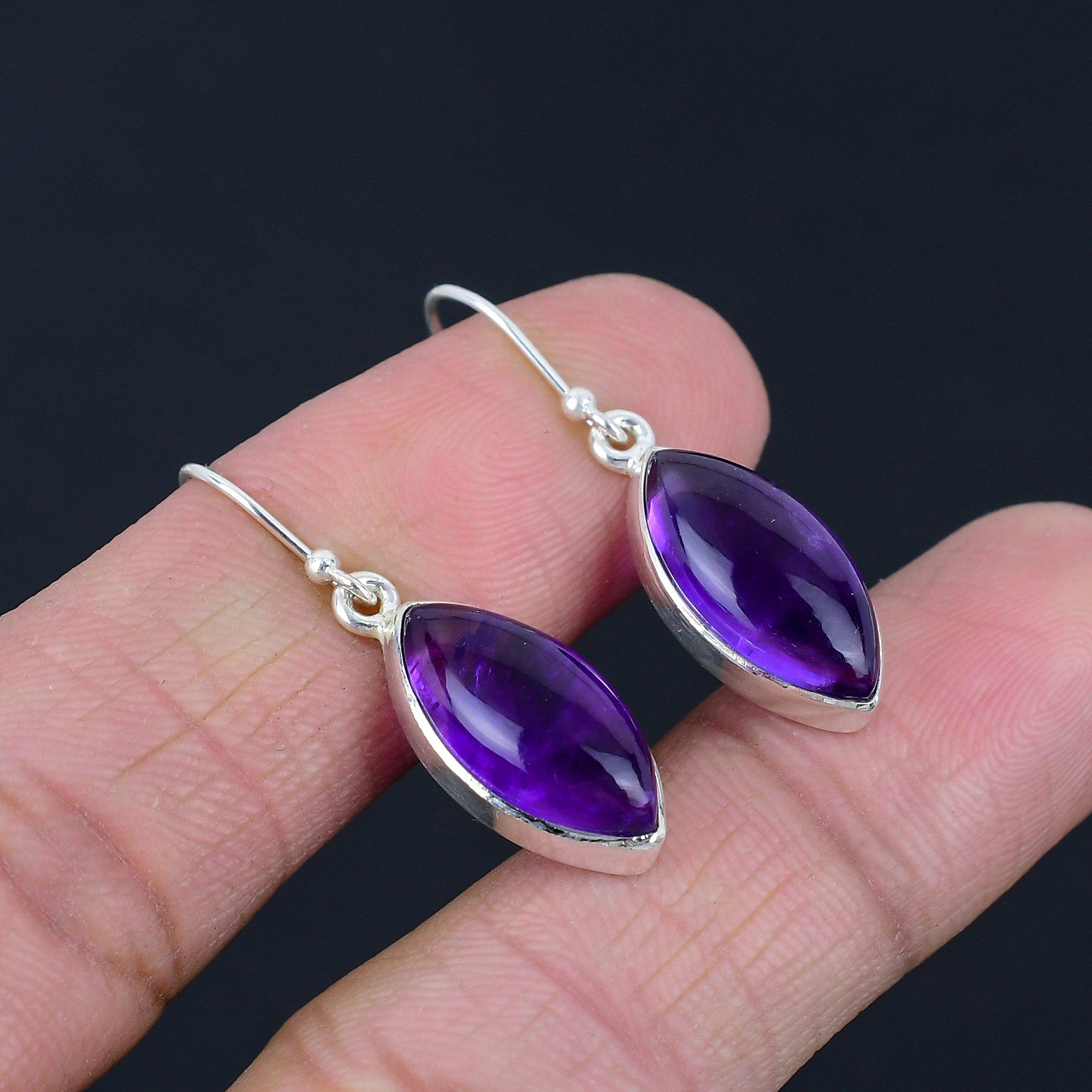 Серьги с натуральным аметистом и драгоценным камнем, твердое серебро 925 пробы, серьги-капли ручной работы, висячие серьги, ювелирные изделия, подарок на день Святого Валентина для близких