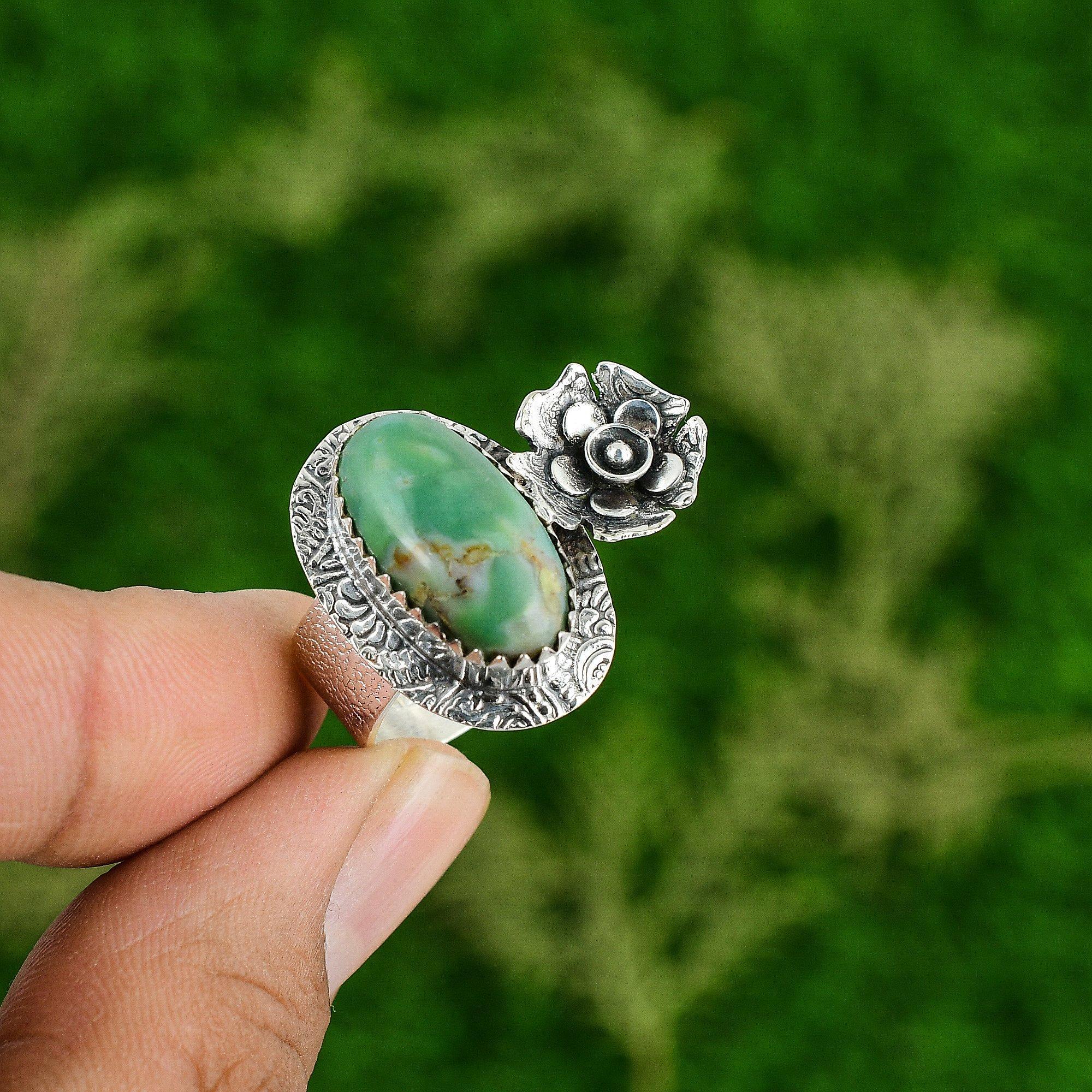 Кольцо-обещание с натуральным хризопразом в форме цветка, размер 7, серебро 925 пробы, для женщин