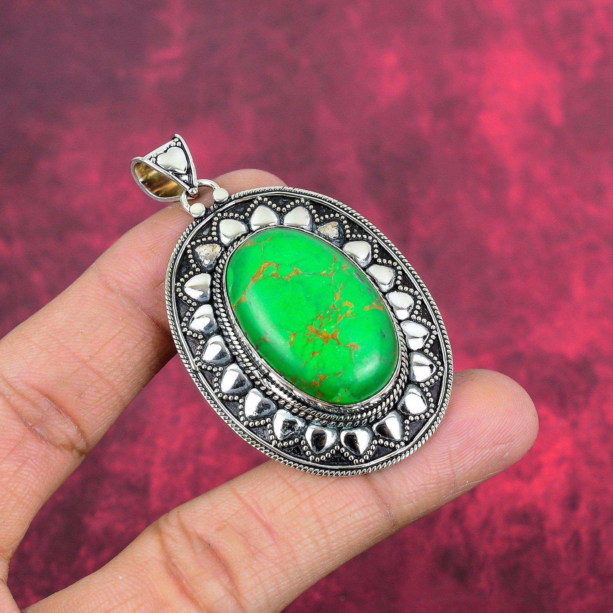 Green Copper Turquoise Pendant, 925 Sterling Silver Pendant Gemstone Jewelry, Handmade Pendant Amazing Jewelry, Gift For Her