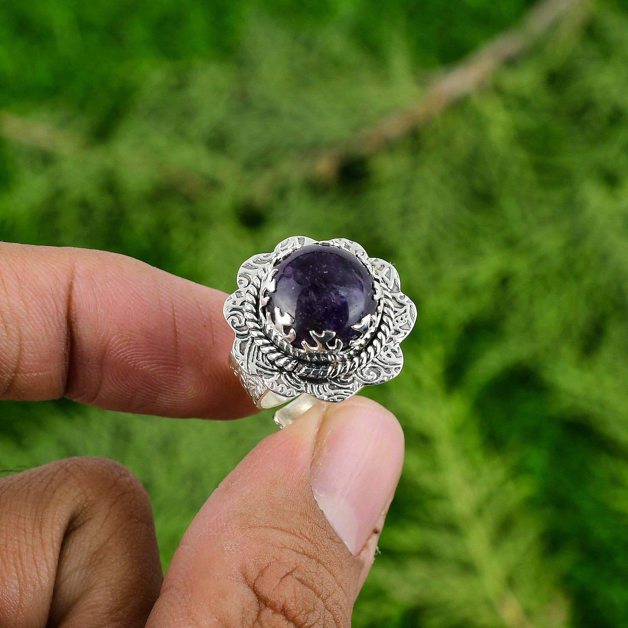 Натуральный африканский аметист драгоценный камень серебро 925 пробы штабелируемое регулируемое кольцо для девочек