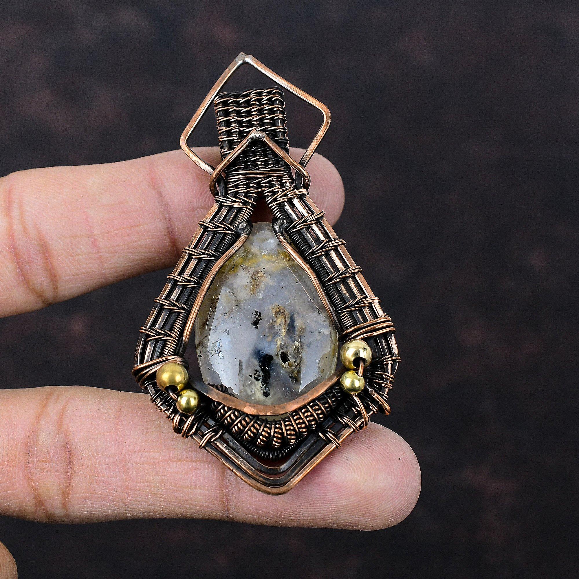 Кулон с агатом, медная проволока, кулон, антикварные ювелирные изделия ручной работы, новый кулон, медная проволока, драгоценный камень, ювелирный подарок для мамы