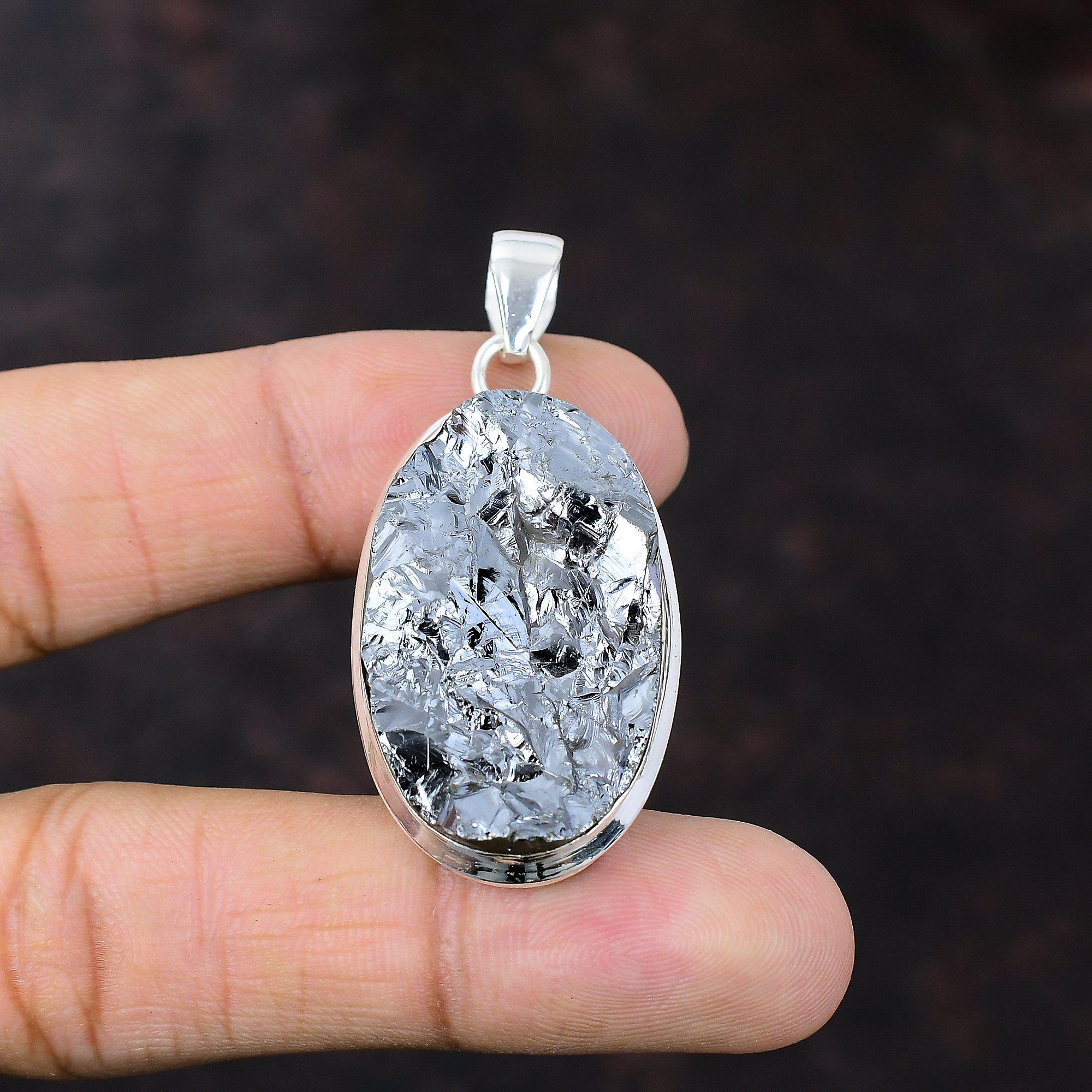 Шунгитовый грубый кулон из стерлингового серебра 925 пробы, ювелирные изделия ручной работы, дизайнерский кулон, натуральный драгоценный камень, ювелирный подарок для мамы, новый кулон