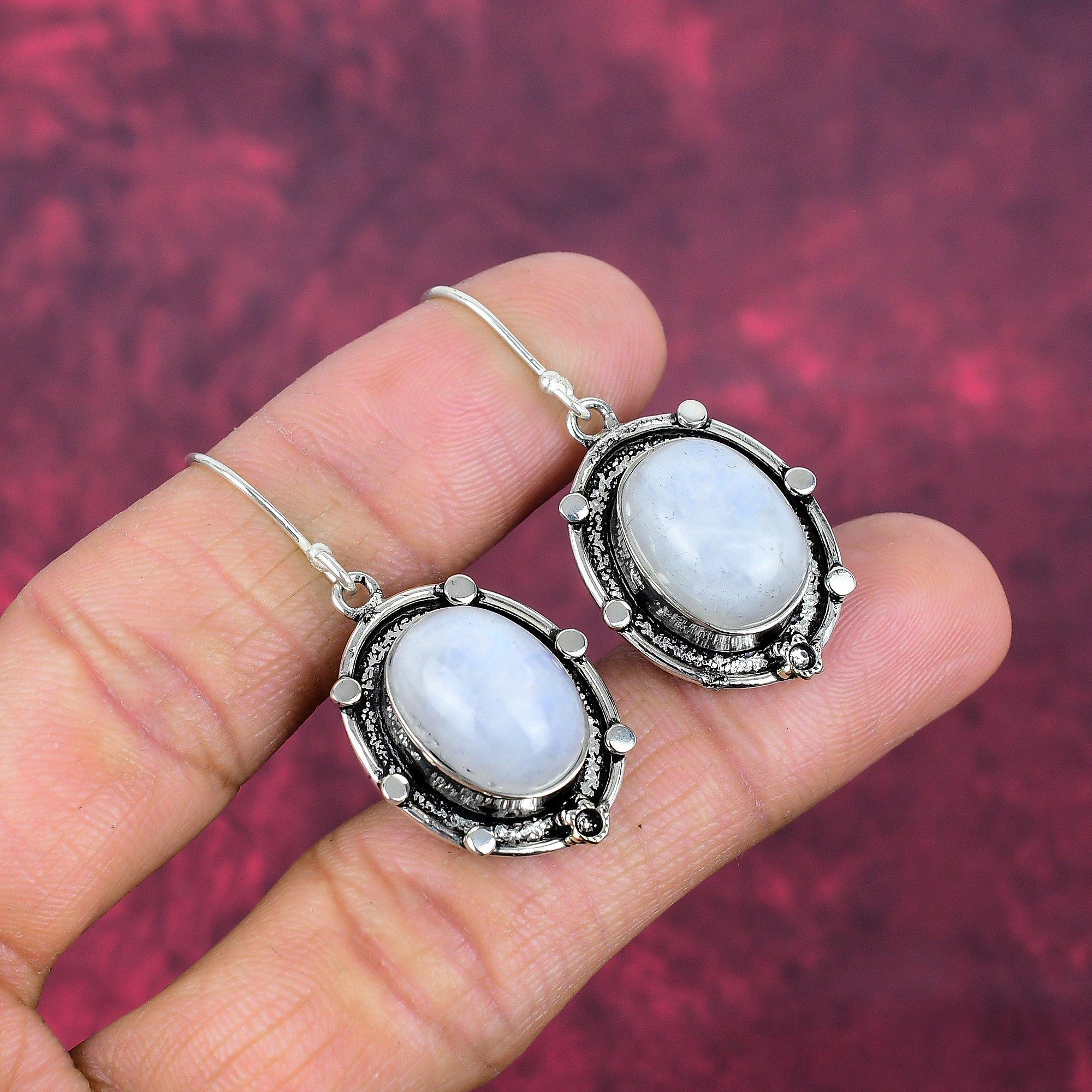 Rainbow Moonstone Earrings Gemstone Jewelry, 925 Solid Sterling Silver Earrings, Handmade Beautiful Jewelry Earrings