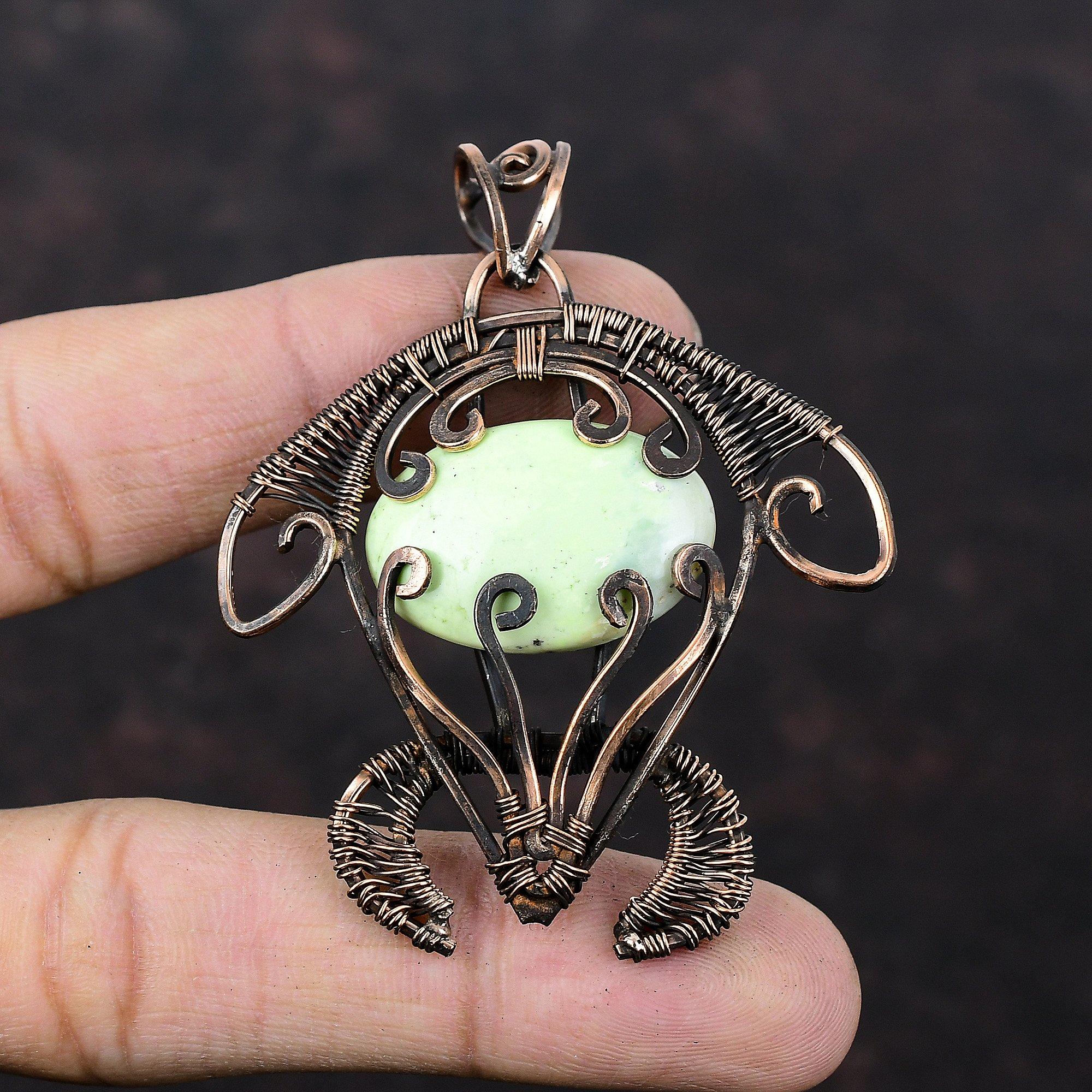 Подвеска из лимонного хризопраза, обернутая медной проволокой, подвеска в виде черепахи, ювелирное изделие ручной работы, подвеска из драгоценного камня, обернутая медной проволокой, ювелирное изделие для подарка