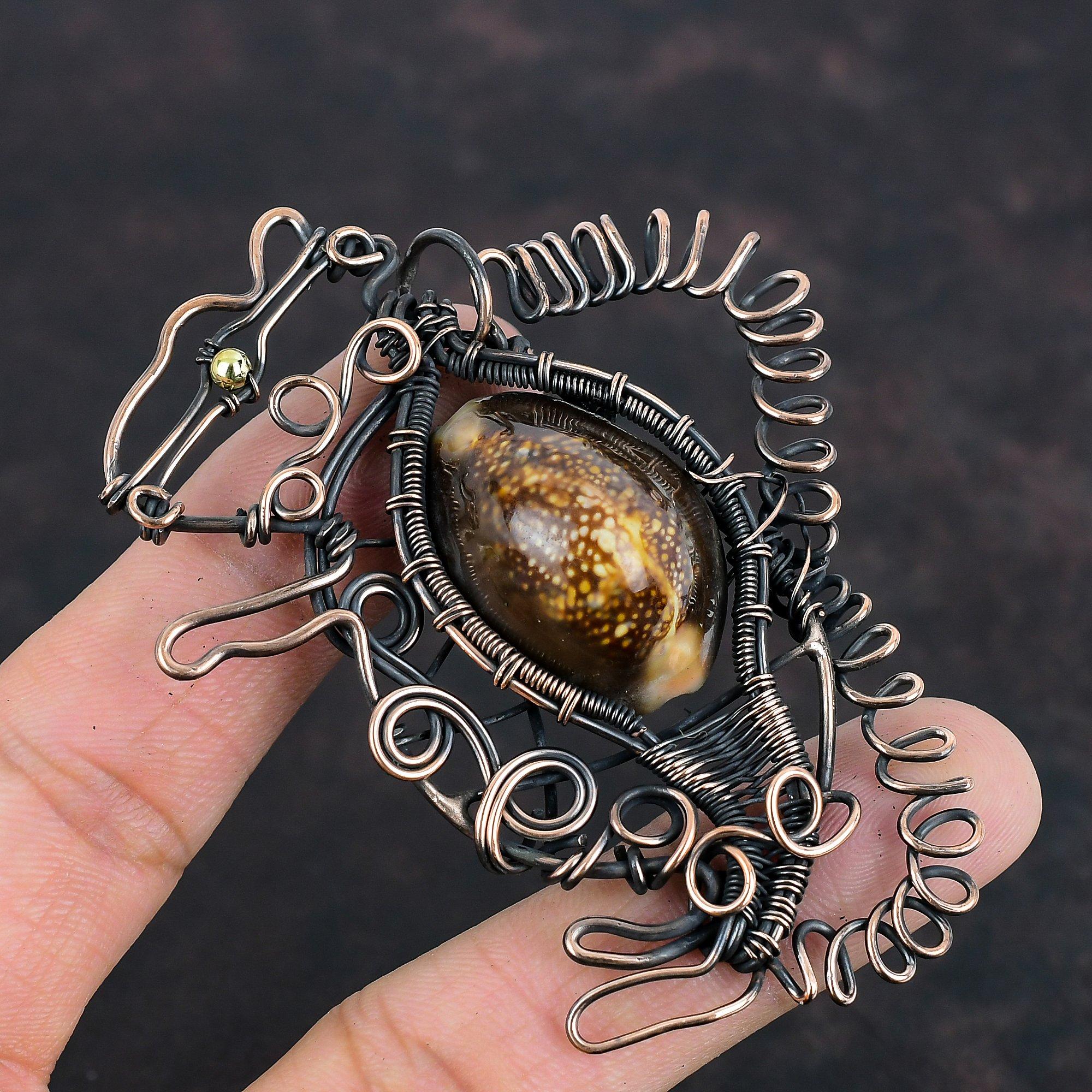 Подвеска из ракушки каури, медная проволочная обертка, подвеска с драгоценными камнями, подвеска в виде кролика, медная бижутерия ручной работы, совершенно новая подвеска, подарки для матери