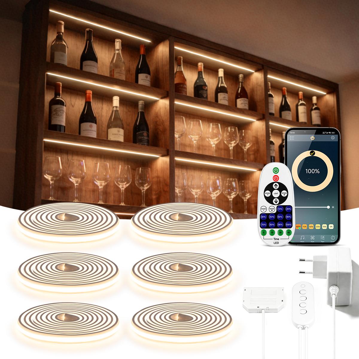 Bluetooth-приложение и RF-пульт, диммируемая COB LED неоновая лента для акустической деревянной реечной решетки, настенной панели для ТВ-фона и декора шкафа