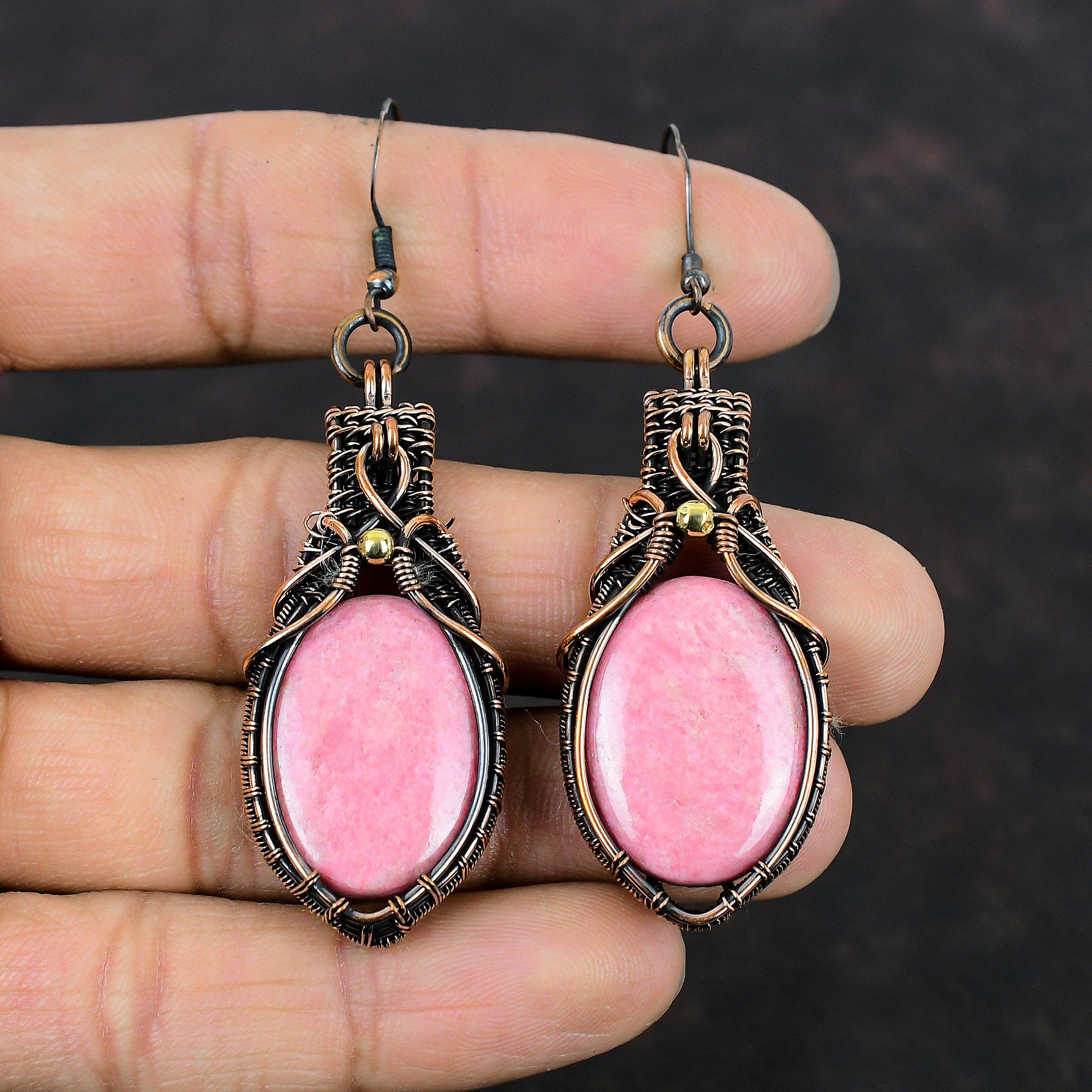 Серьги из тулита, серьги из медной проволоки, уникальные медные дизайнерские украшения, серьги из натуральных драгоценных камней, ювелирные изделия ручной работы, подарки для мамы