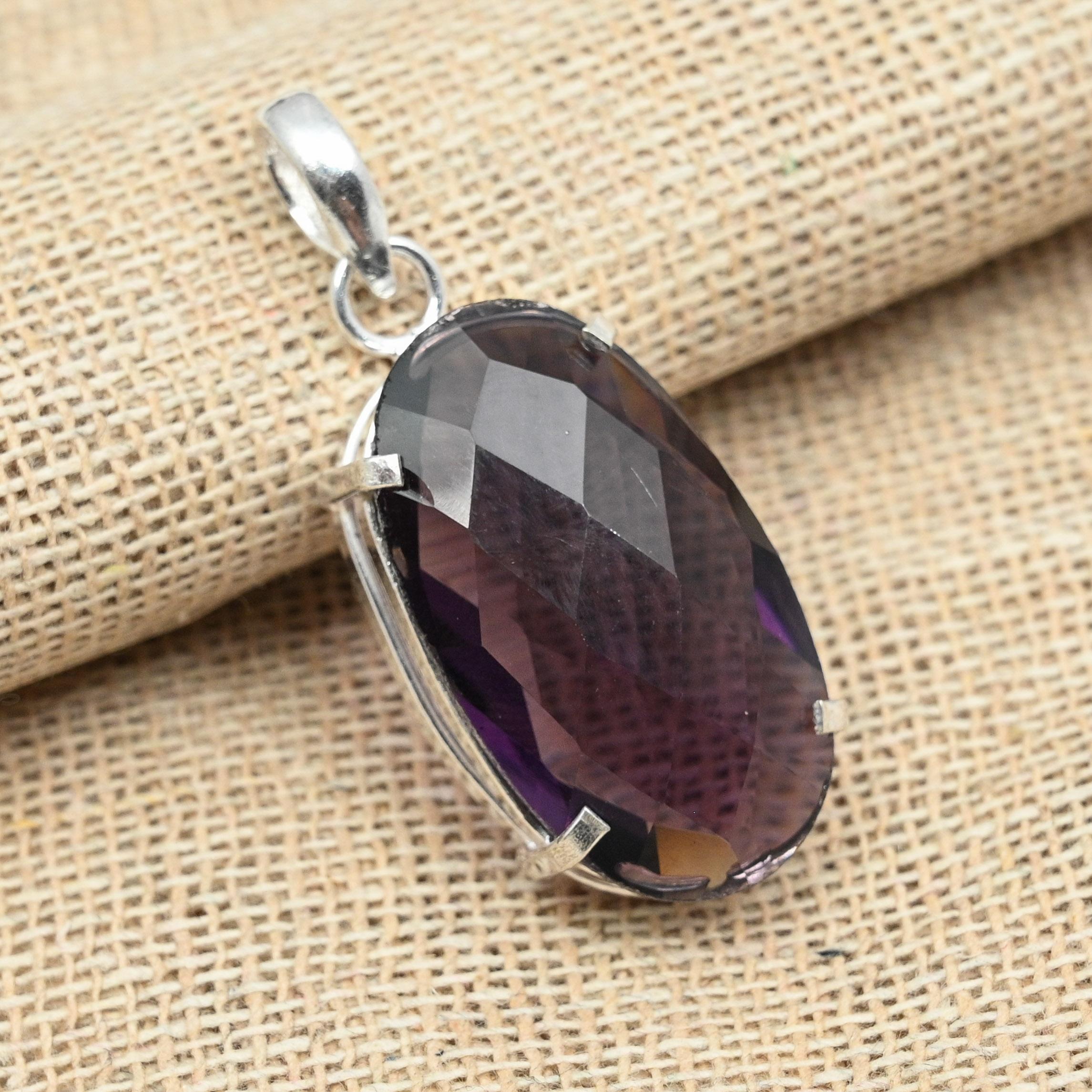 Ограненный аметист драгоценный камень стерлингового серебра 925 ювелирных изделий женский кулон для подарков