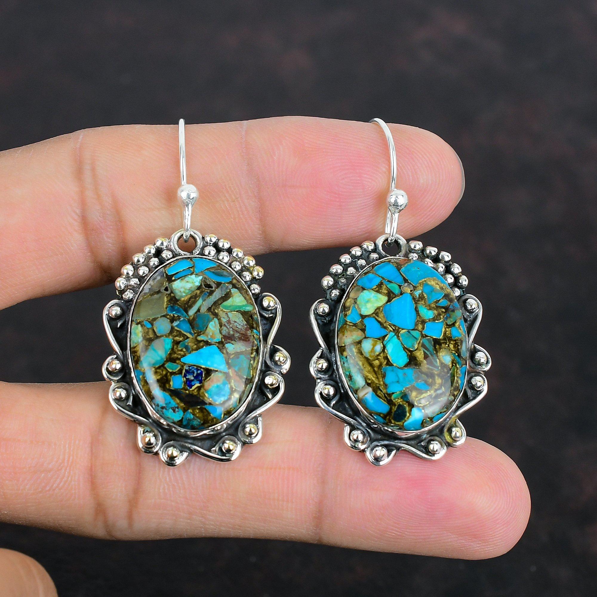 Серьги из драгоценных камней хризоколла из меди, ювелирные изделия ручной работы, серьги из стерлингового серебра 925 пробы, серьги-подвески, ювелирные изделия из хризоколлы из меди, подарки на годовщину