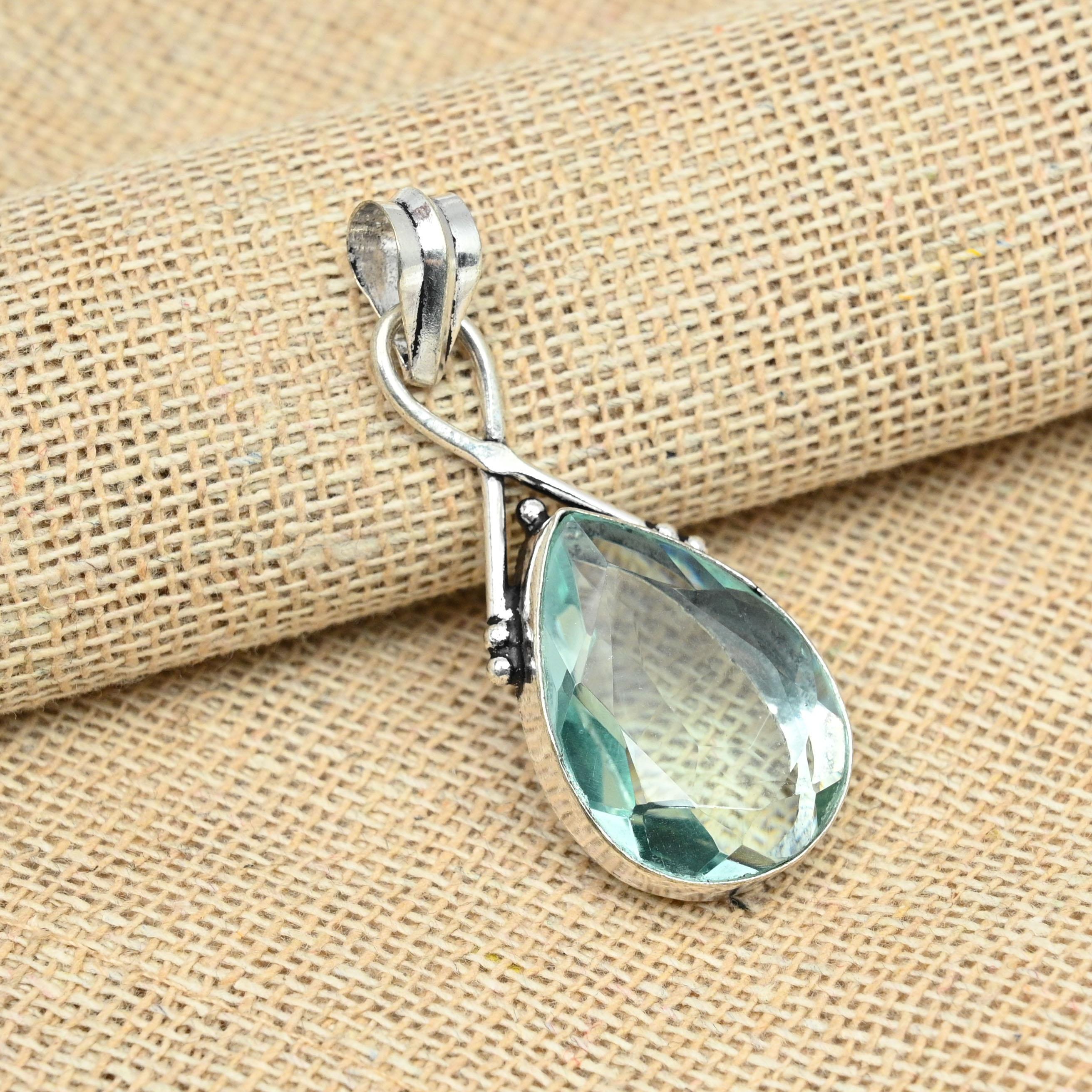 Кулон ручной работы из стерлингового серебра 925 пробы с зеленым аметистом для женщин