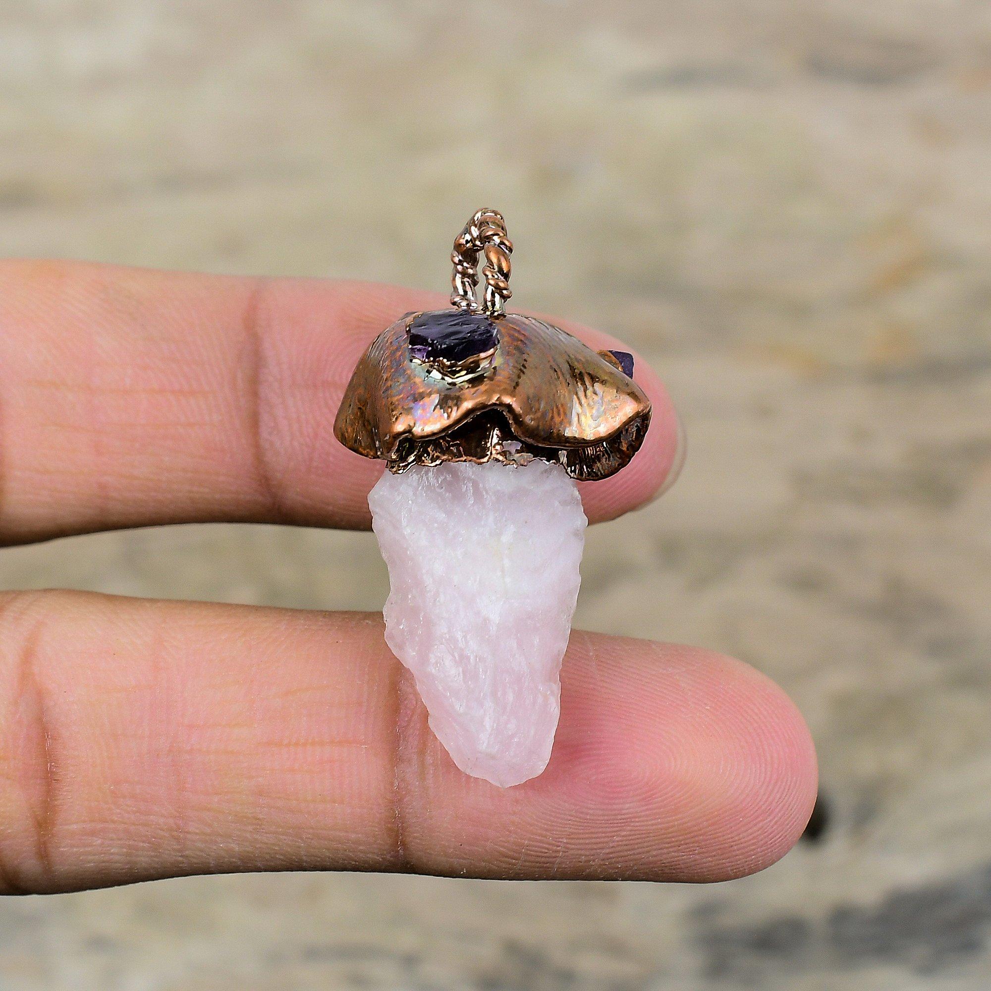 Rose Quartz Rough Pendant Electroformed Copper Pendant African Amethyst Rough Gemstone Pendant Electroformed Copper Jewelry Engagement Gift