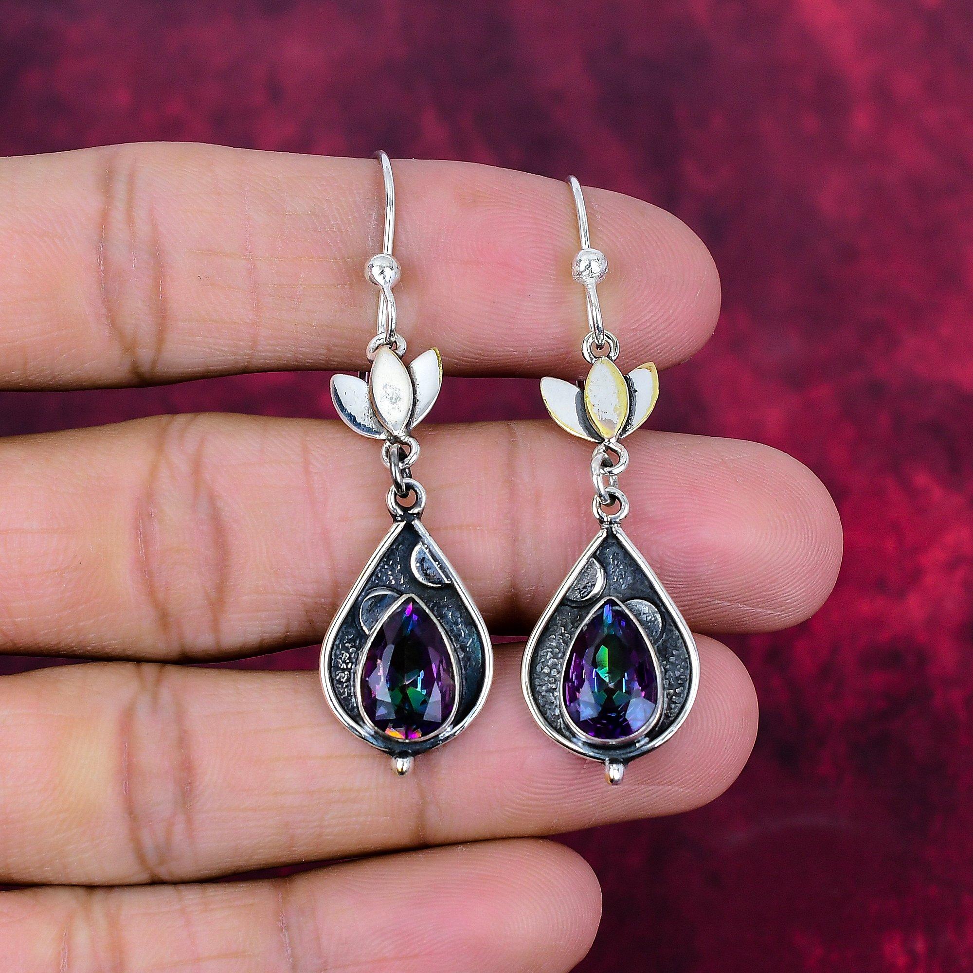 Серьги Mystic Topaz из цельного серебра 925 пробы, серьги с драгоценными камнями ручной работы, на День памяти