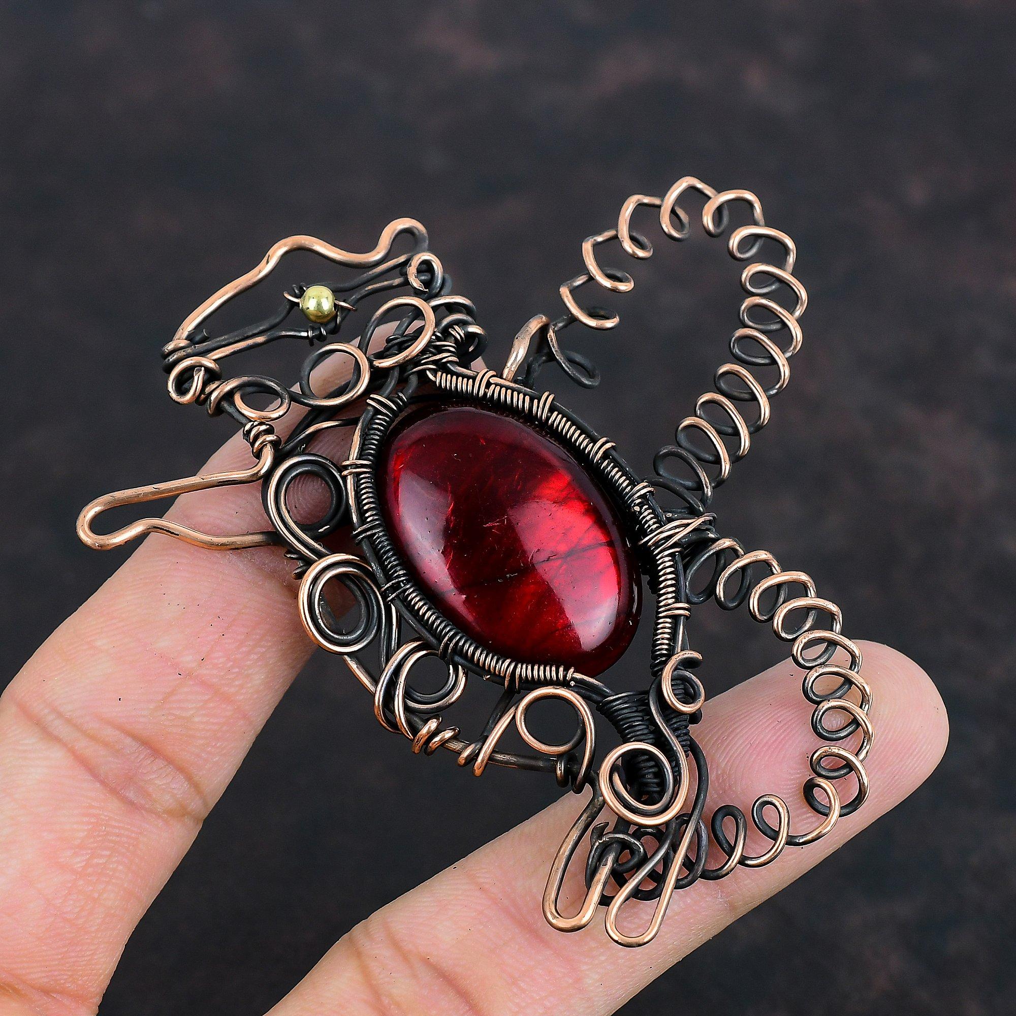 Red Fire Labradorite Pendant Copper Wire Wrapped Rabbit Pendant Gemstone Copper Jewelry Handmade Pendant Wire Wrapping Jewelry Wedding Gifts