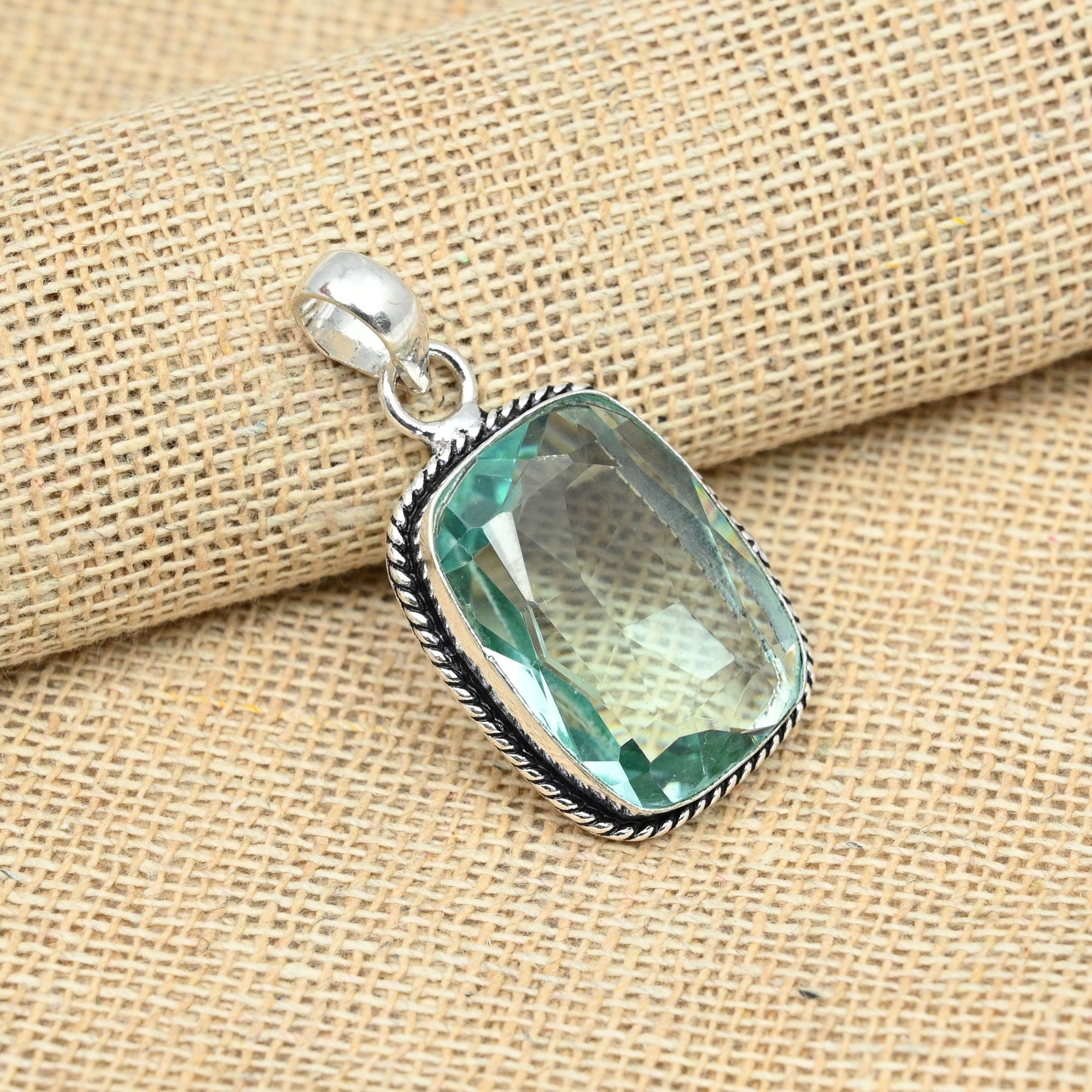 Зеленый аметист драгоценный камень 925 твердое серебро ручной работы кулон женские украшения