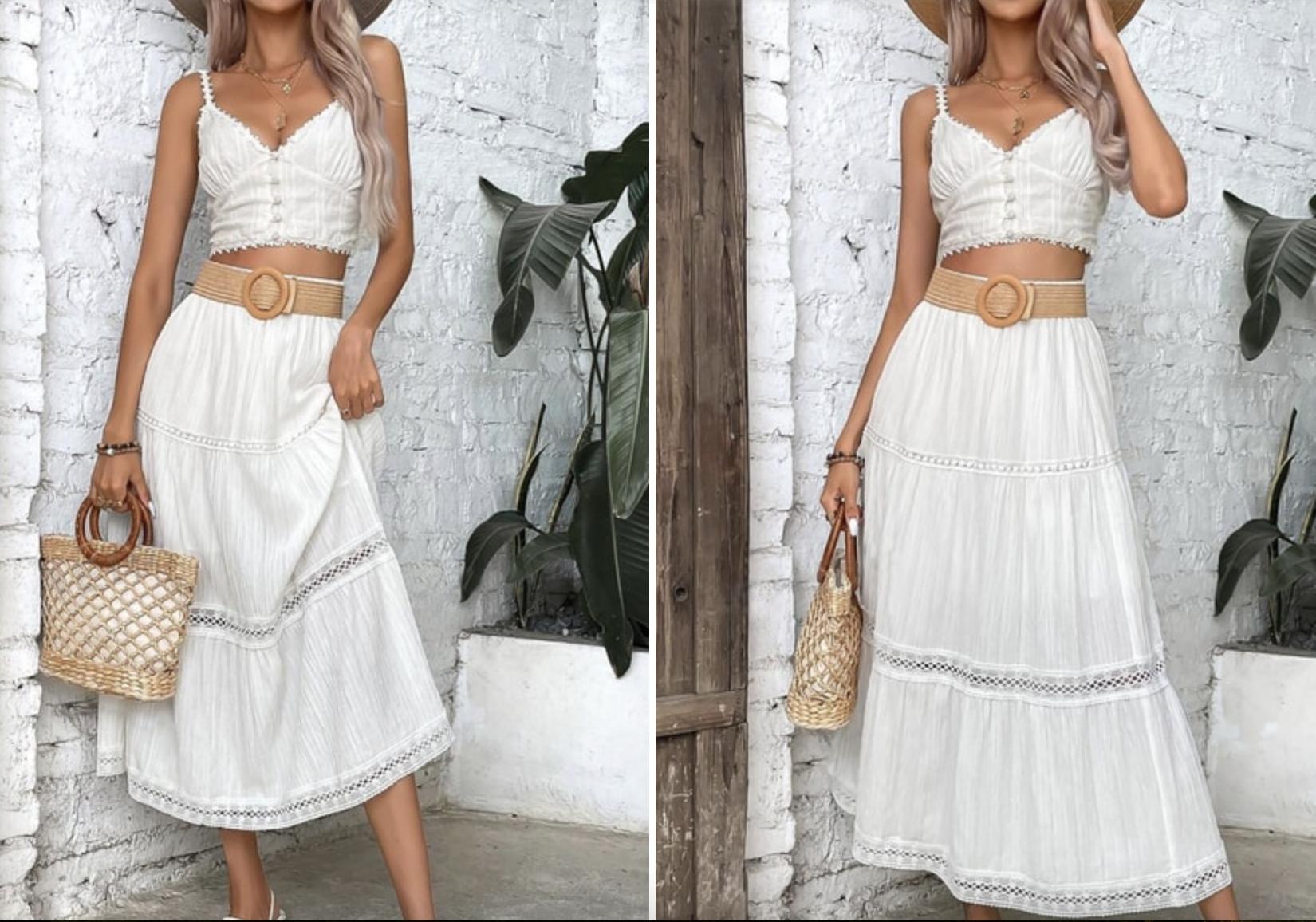 Bella Notte White Lace Detail Muslin Fabric Long Skirt