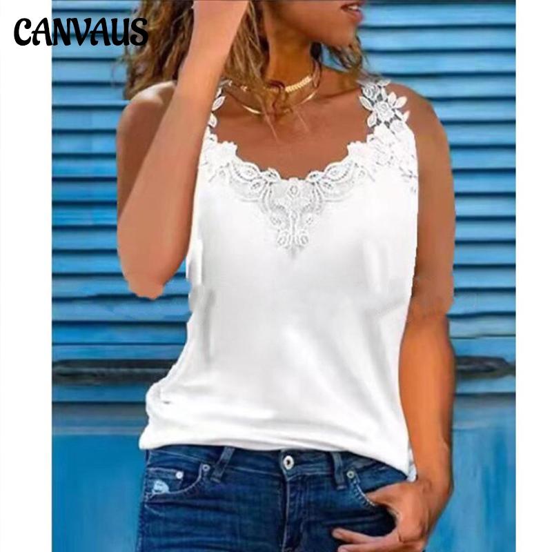 Women's Fashion Vest Summer Plus Size Casual Shirts Lace Sewing Sleeveless Tops