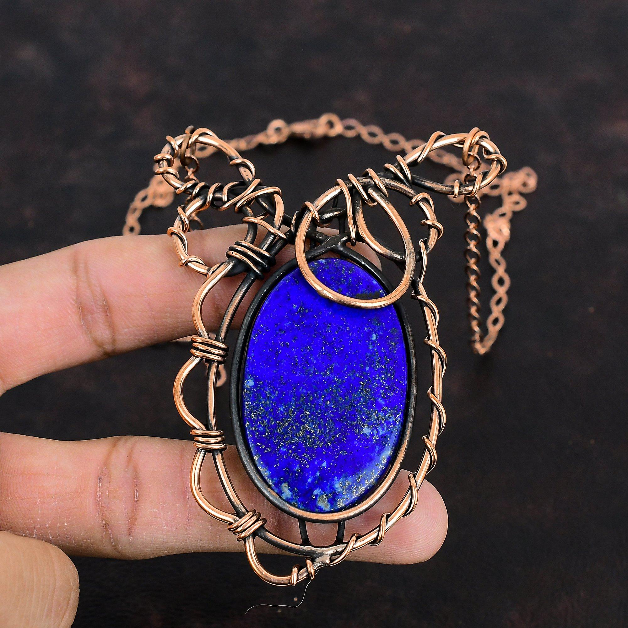 Ожерелье из лазурита, ожерелье из медной проволоки с драгоценными камнями, ювелирные изделия ручной работы, регулируемое ожерелье из медной проволоки, ювелирные изделия в подарок маме