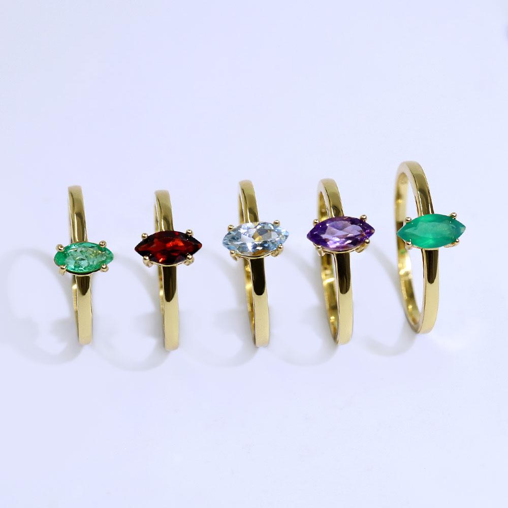 Natural Simple Gemstone Ring Mq 4*8mm Garnet Sky Topaz Amethyst Green Agate 18k Gold Over 925 Sterling Silver Fine Jewelry