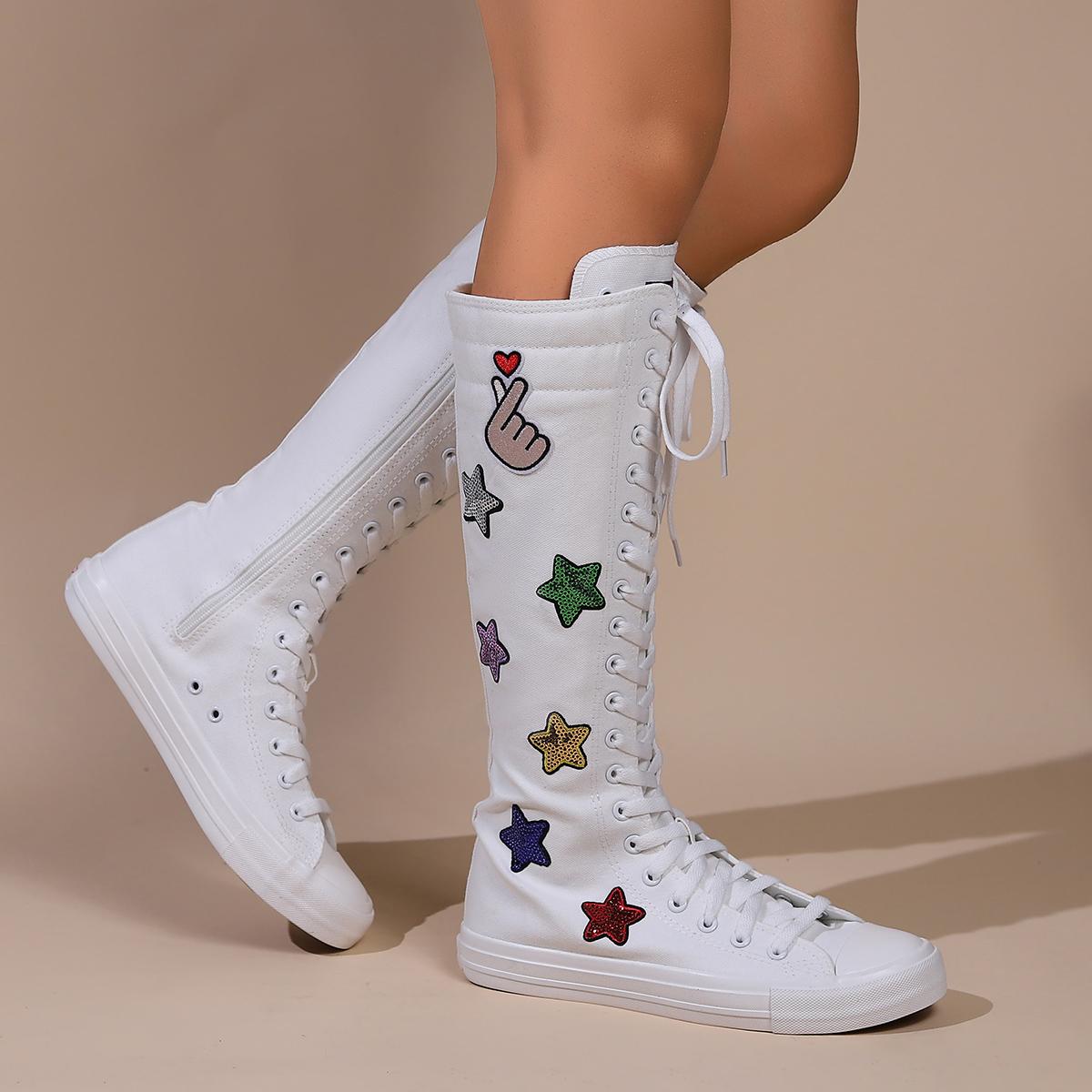 Весенне-осенние женские ботинки, парусиновые сапоги до середины икры, повседневная обувь с высоким берцем, длинные сапоги, удобные ботинки на плоской подошве со шнуровкой, размер 34-43