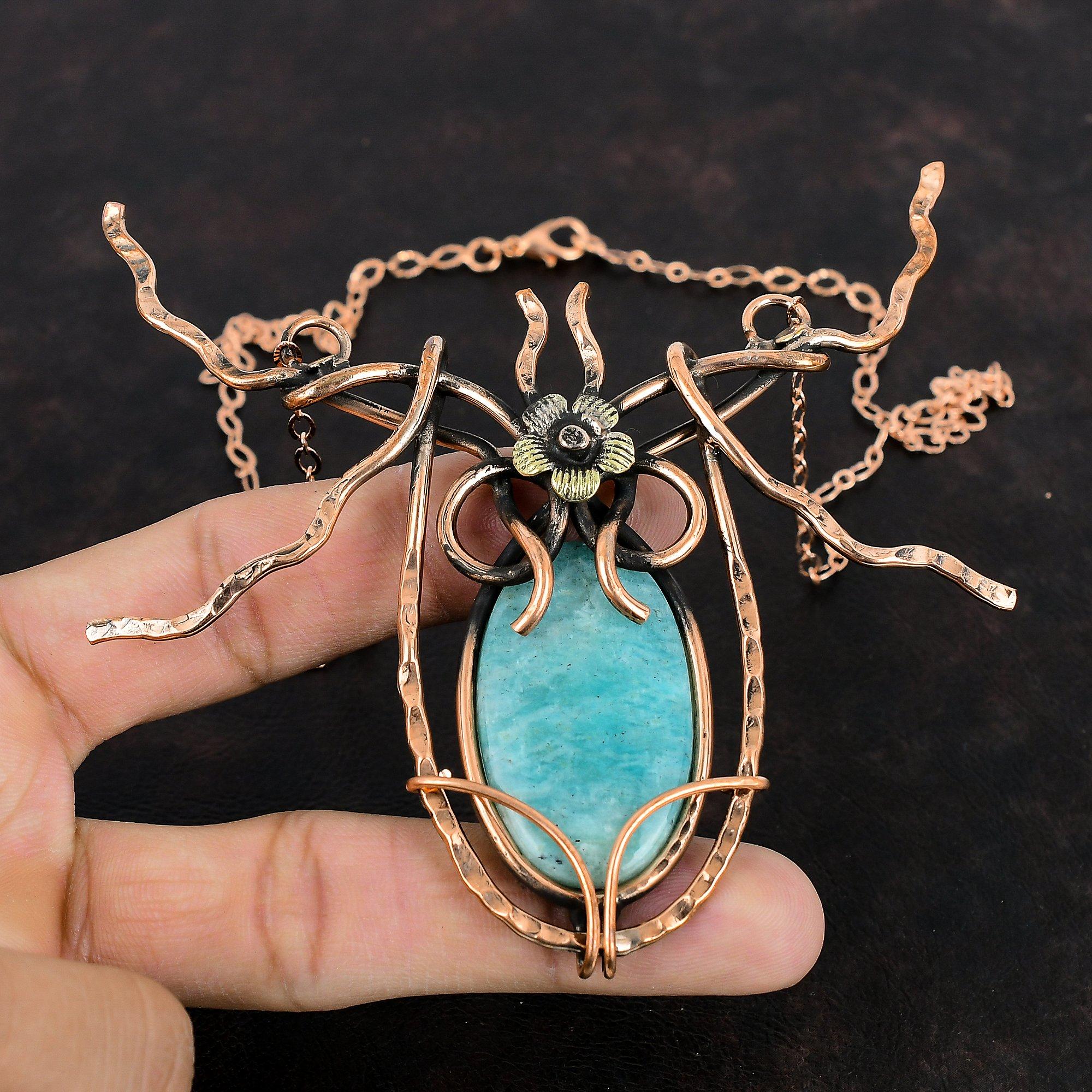 Амазонитовое ожерелье, медная проволока, обернутая регулируемой цепочкой, ожерелье, драгоценный камень, медные украшения, ожерелье ручной работы, дизайн ювелирных изделий, подарки для нее