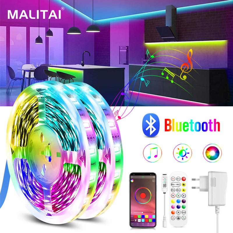 MALITAI 50FT Bluetooth светодиодные ленты Синхронизация музыки 5050 RGB SMD Красочные светодиодные ленты с пультом дистанционного управления телефоном DIY Светодиодные фонари для комнаты, кухни, ТВ-вечеринки