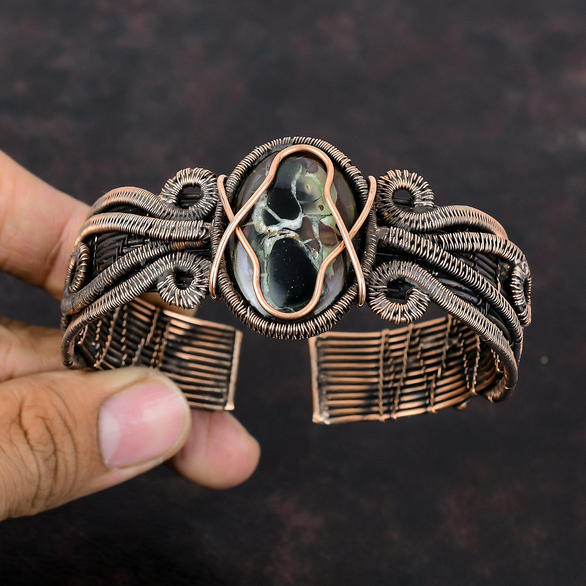 Марокканский браслет с трещинами в грязи ископаемого браслета, медная проволока, браслет-манжета, регулируемый браслет ручной работы, браслет с драгоценными камнями, медные украшения, свадебный подарок