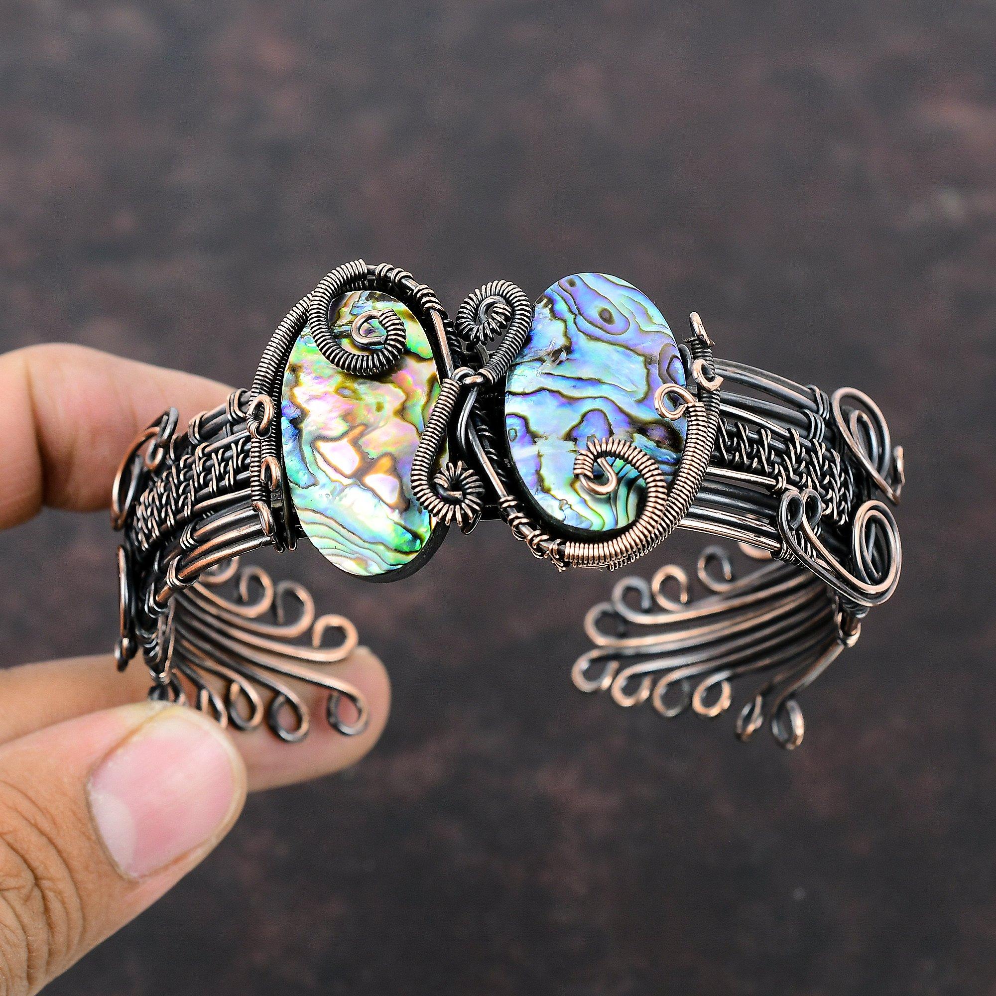 Браслет-манжета в виде раковины морского ушка, браслет-манжета из медной проволоки, уникальный браслет ручной работы, регулируемая манжета, медная проволока, ювелирный подарок для нее