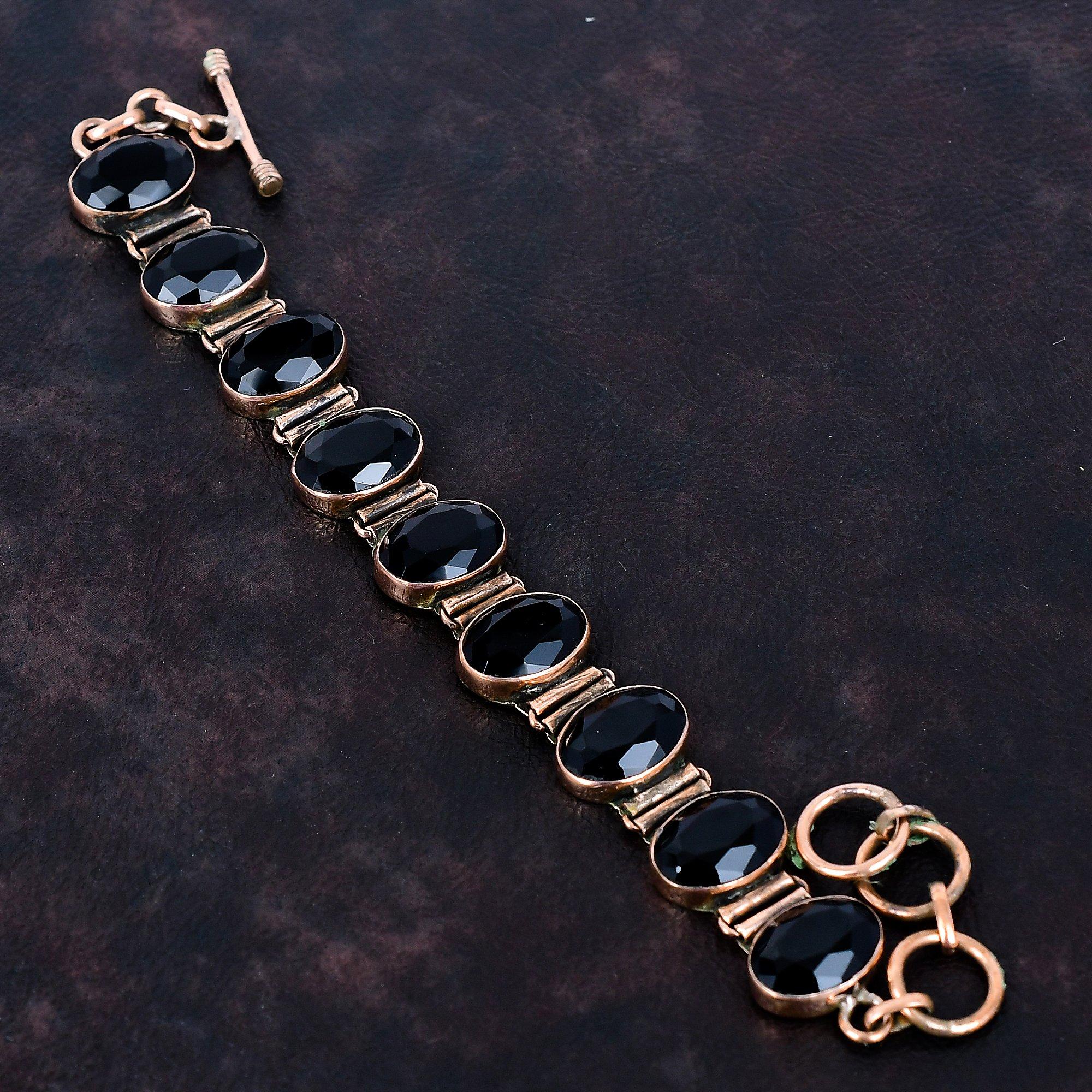 Faceted Black Onyx Bracelet Copper Bracelet Handmade Jewelry Adjustable Chain Bracelet Gemstone Bracelet Unique Copper Jewelry Gifts for Her