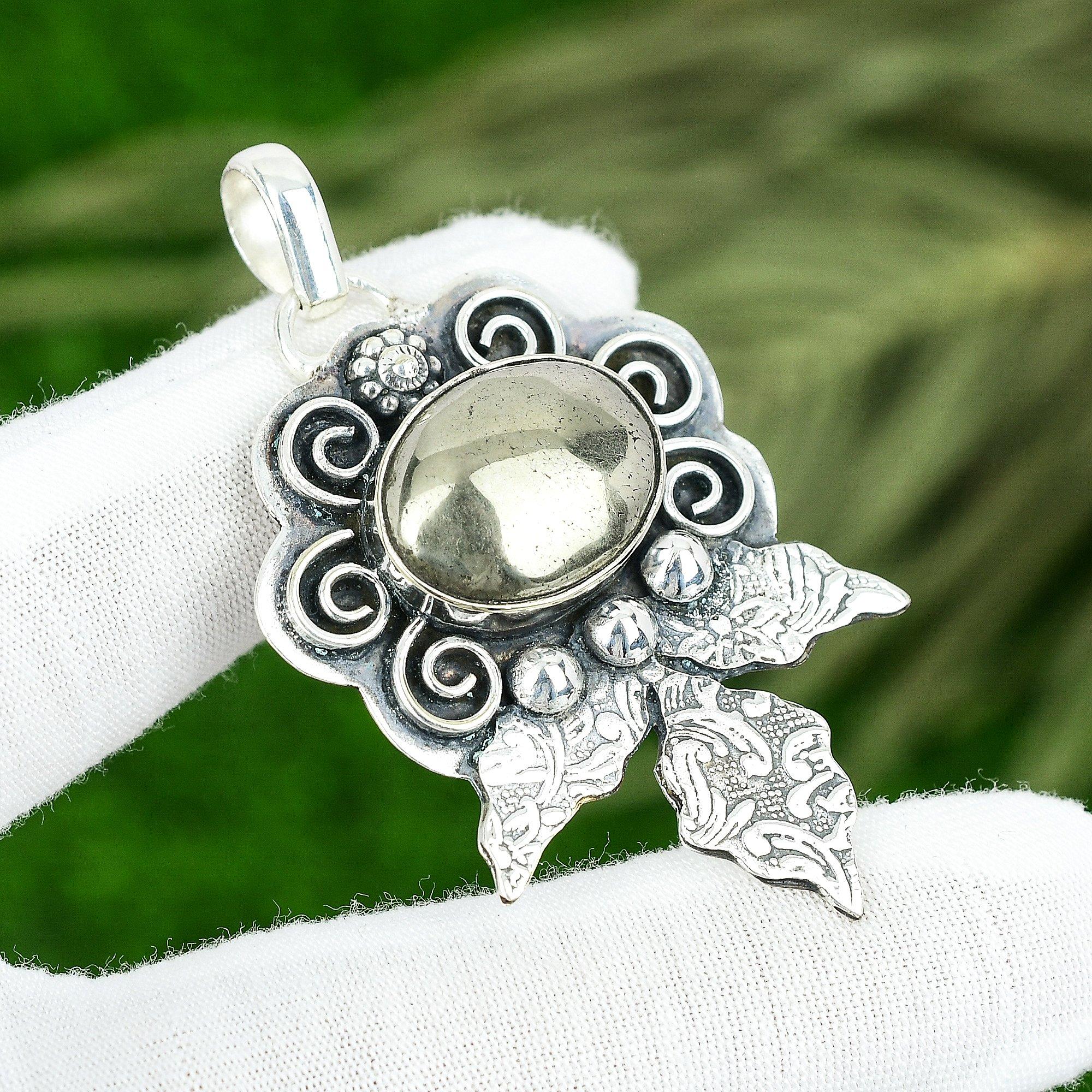 Friendship Day Sale Pyrite Stone Sterling Silver Trendy Elegant Pendant Jewelry