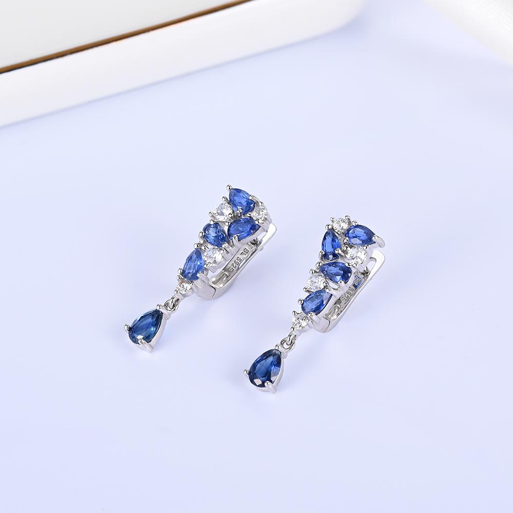 Long Dangling Clasp Silver Earrings with Natural 3.24ct Blue Kyanite Gemstones Fine Jewelry for Women Bolaijewelry