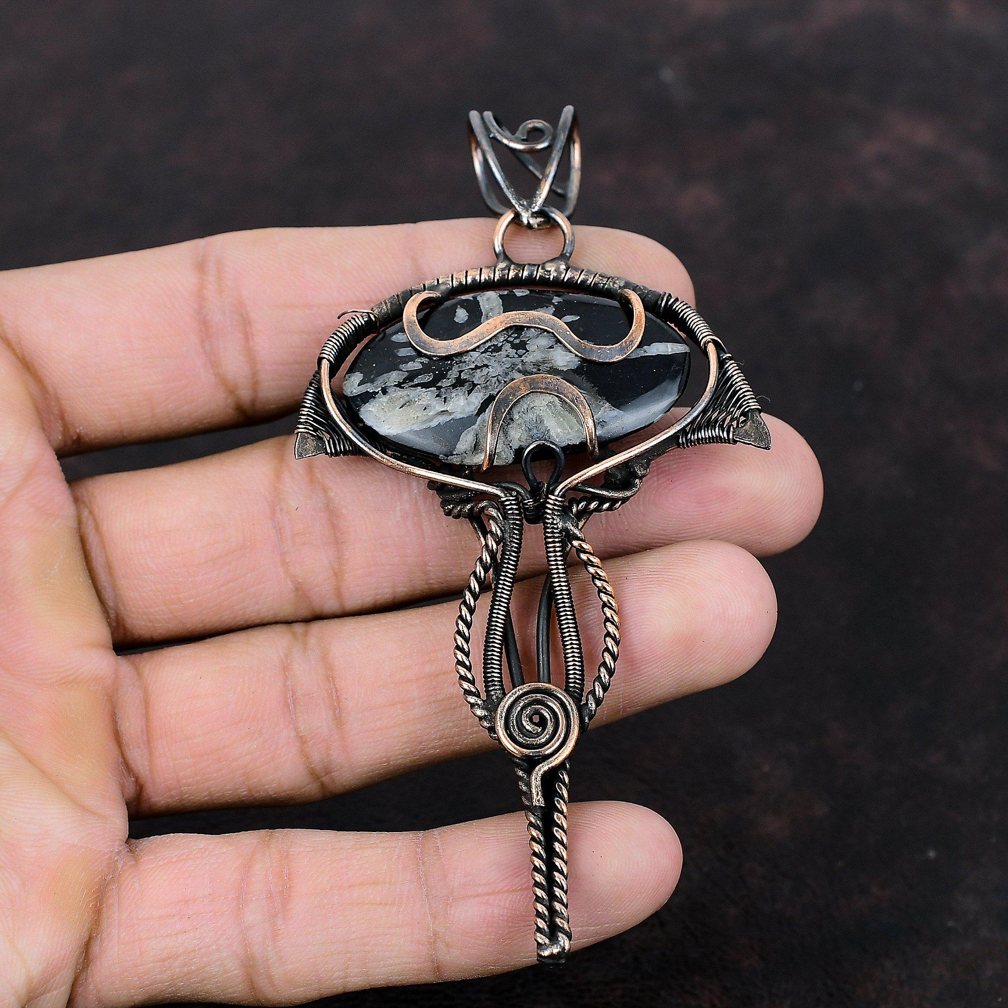 Chrysanthemum Pendant Copper Wire Wrapped Pendant Handmade Pendant Gemstone Copper Jewelry Unique Pendant Chrysanthemum Jewelry Gift For Her