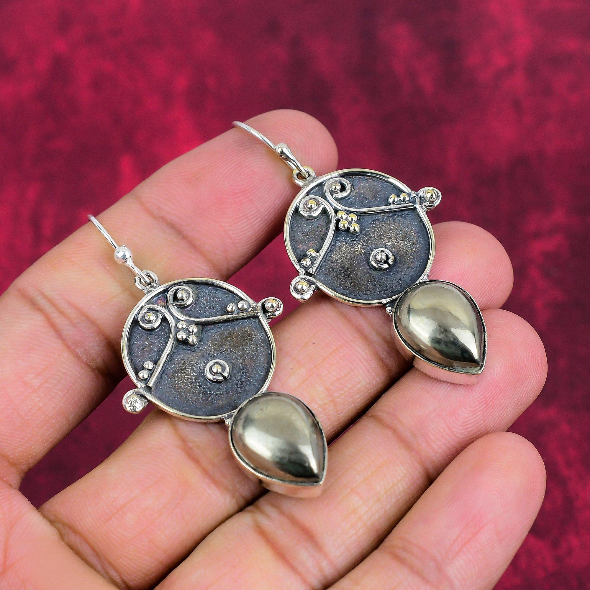 Золотые серьги Apache Pyrite, ювелирные изделия из стерлингового серебра 925 пробы, серьги с драгоценными камнями, подарок для нее, изящные ювелирные изделия ручной работы