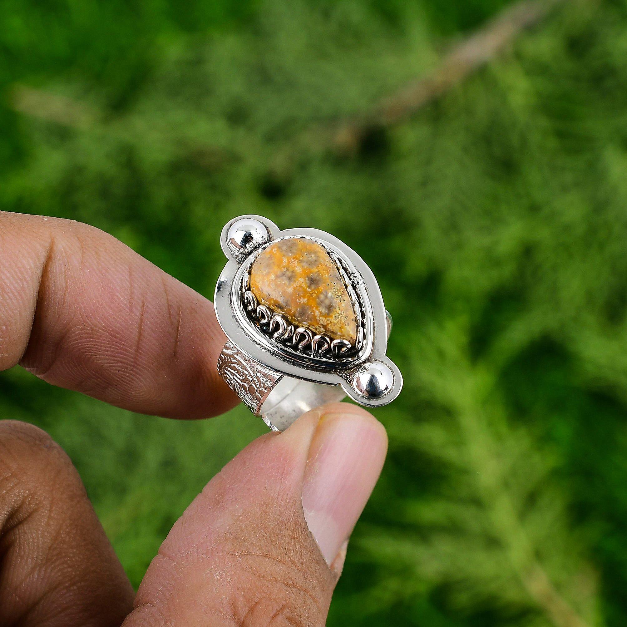 Gift For Women Statement Adjustable Ring 925 Silver Natural Ocean Jasper