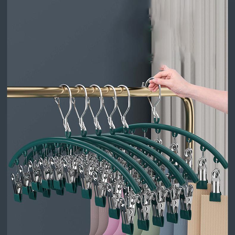 Stainless Steel Clothes Drying Hanger Windproof Clothing Rack 10 Clips Sock Laundry Airer Hanger Underwear Socks Holder