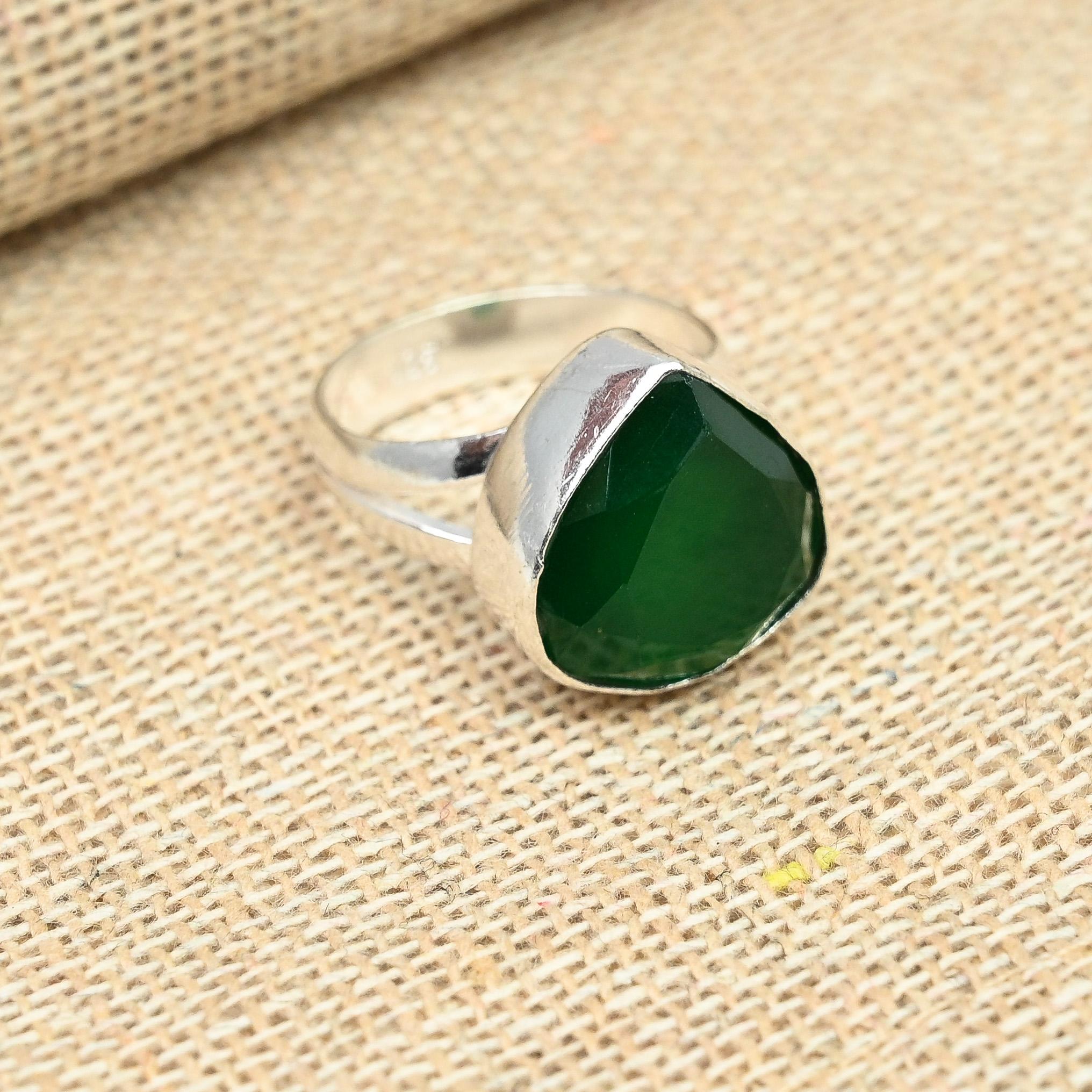 Великолепные ювелирные изделия из зеленого оникса с драгоценными камнями, твердое кольцо ручной работы из стерлингового серебра 925 пробы для нее