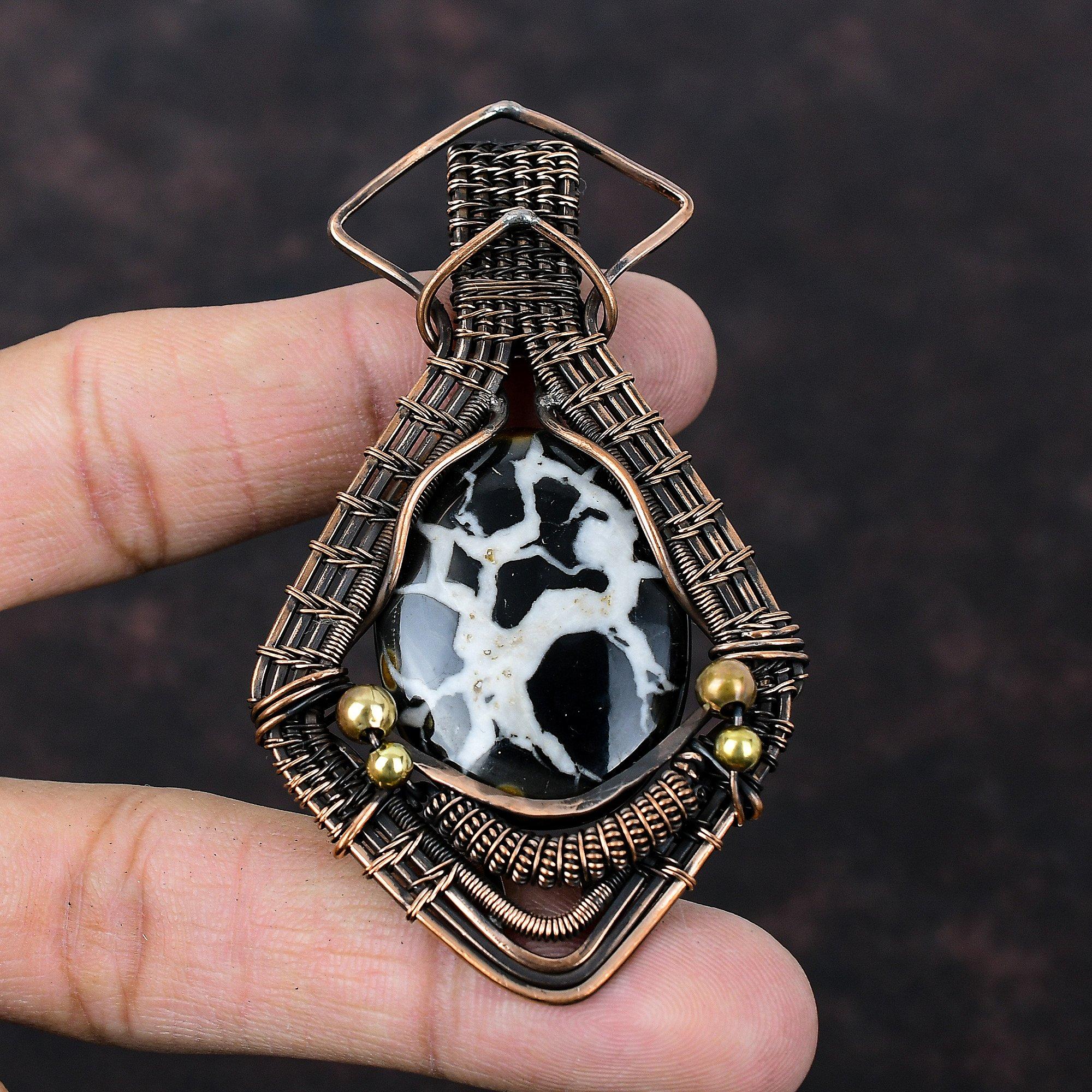 Moroccan Mud Crack Fossil Pendant Copper Wire Wrapped Handmade Pendant Copper Pendant Gemstone Jewelry Wire Wrapped Pendant Gift For Mother