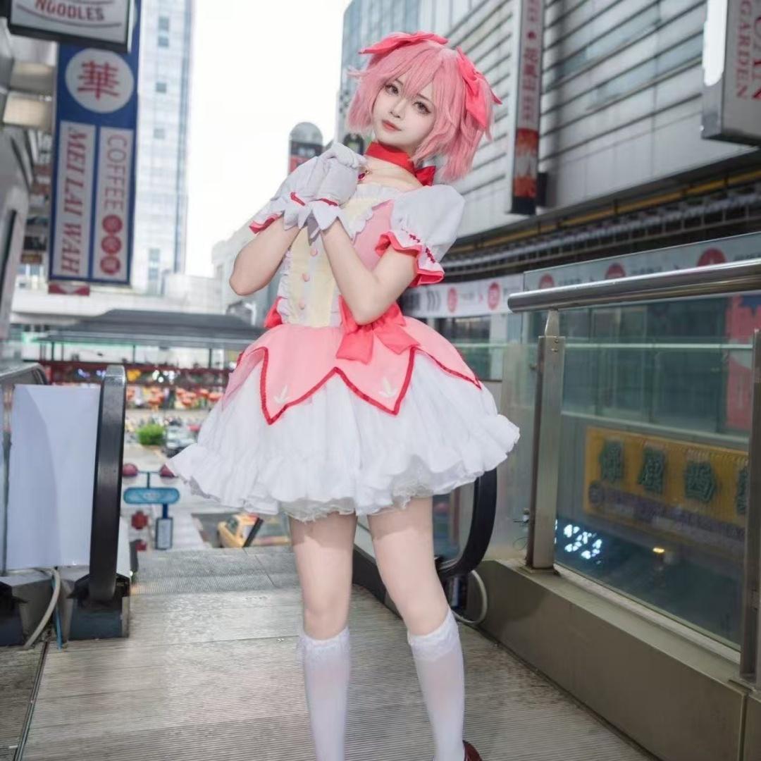 Аниме fille magique Kaname Madoka Косплей Костюм Kawaii Lolita fête карнавальный халат Rose Perruque Courte Idol Puella Magi Madoka