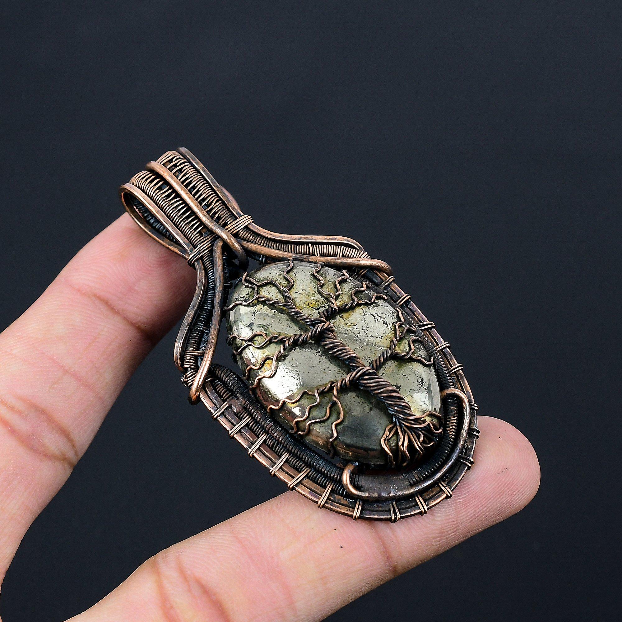 Древо жизни золотой апач пирит драгоценный камень чистая медная проволока обернутая подвеска ручной работы ювелирные изделия для рождественского подарка