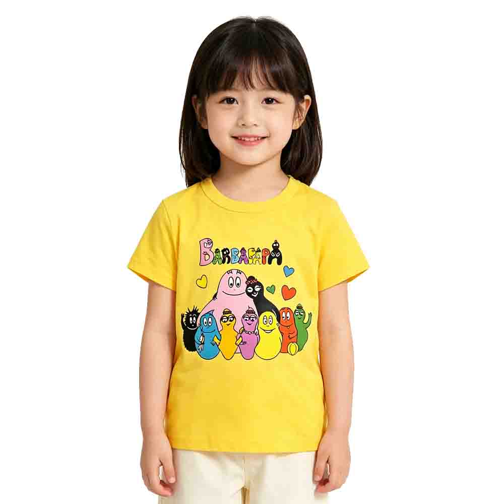 Kids Barbapapa Cartoon Print Short Sleeve T-Shirt Soft Pure Cotton Children Casual Tee