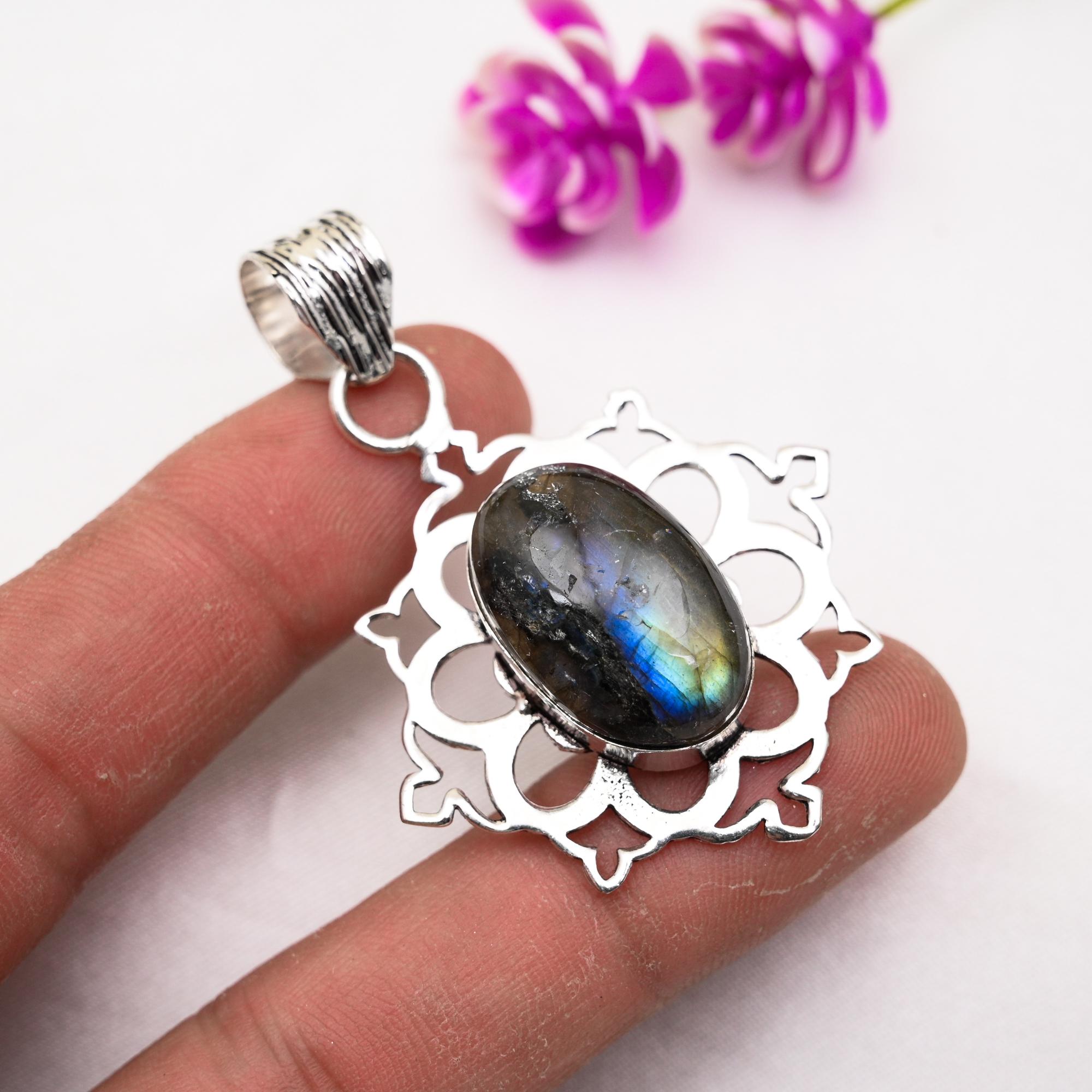 Подвеска из драгоценного камня лабрадорит ручной работы, подвеска из цельного серебра 925 пробы, уникальный дизайн ювелирного украшения