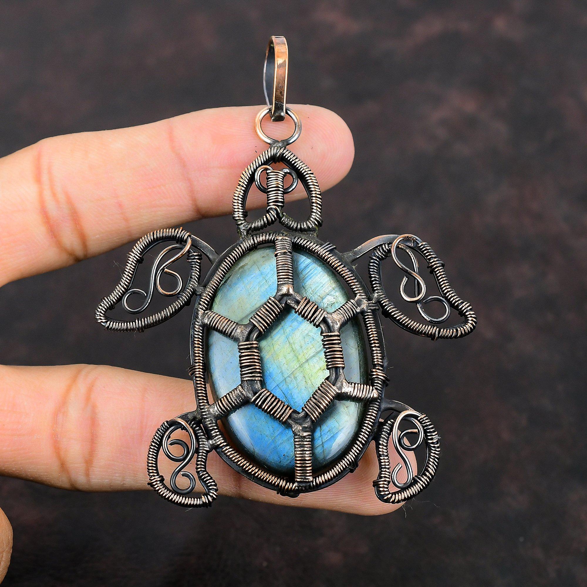 Подвеска из лабрадорита с драгоценным камнем, медная проволока, кулон, медные украшения ручной работы, очень красивая подвеска в виде черепахи, изысканные ювелирные изделия, подарок на помолвку