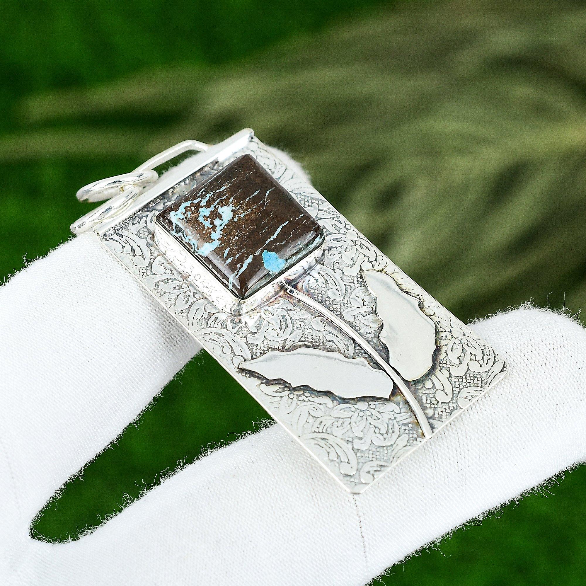 Friendship Day Deal Sterling Silver Tibetan Turquoise Stone Ethnic Bezel Pendant