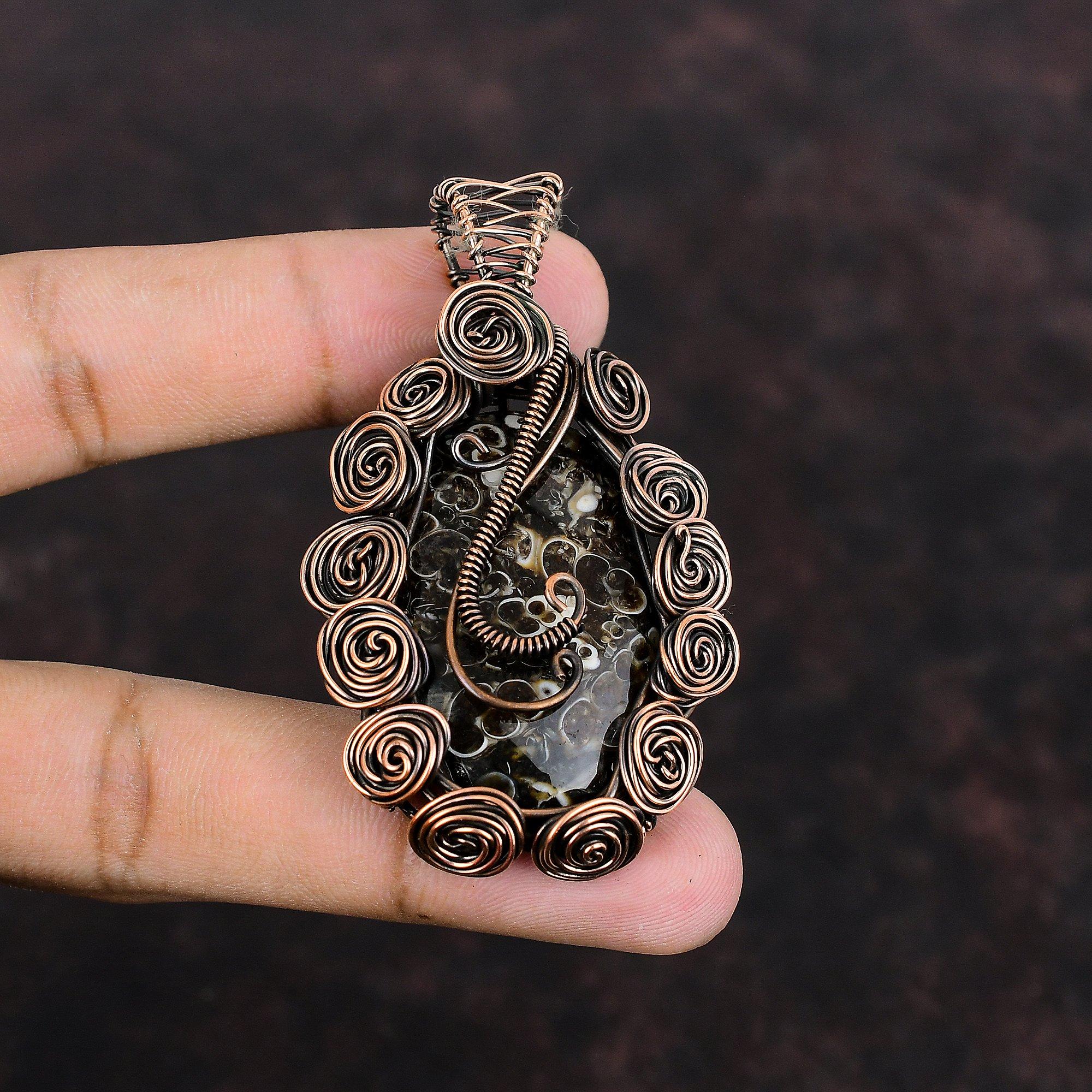 Turritella Agate Copper Custool, обернутый медной проволокой, ювелирное изделие, кулон ручной работы, обернутый проволокой, подарочное ювелирное изделие из Turritella Agate Gemstone