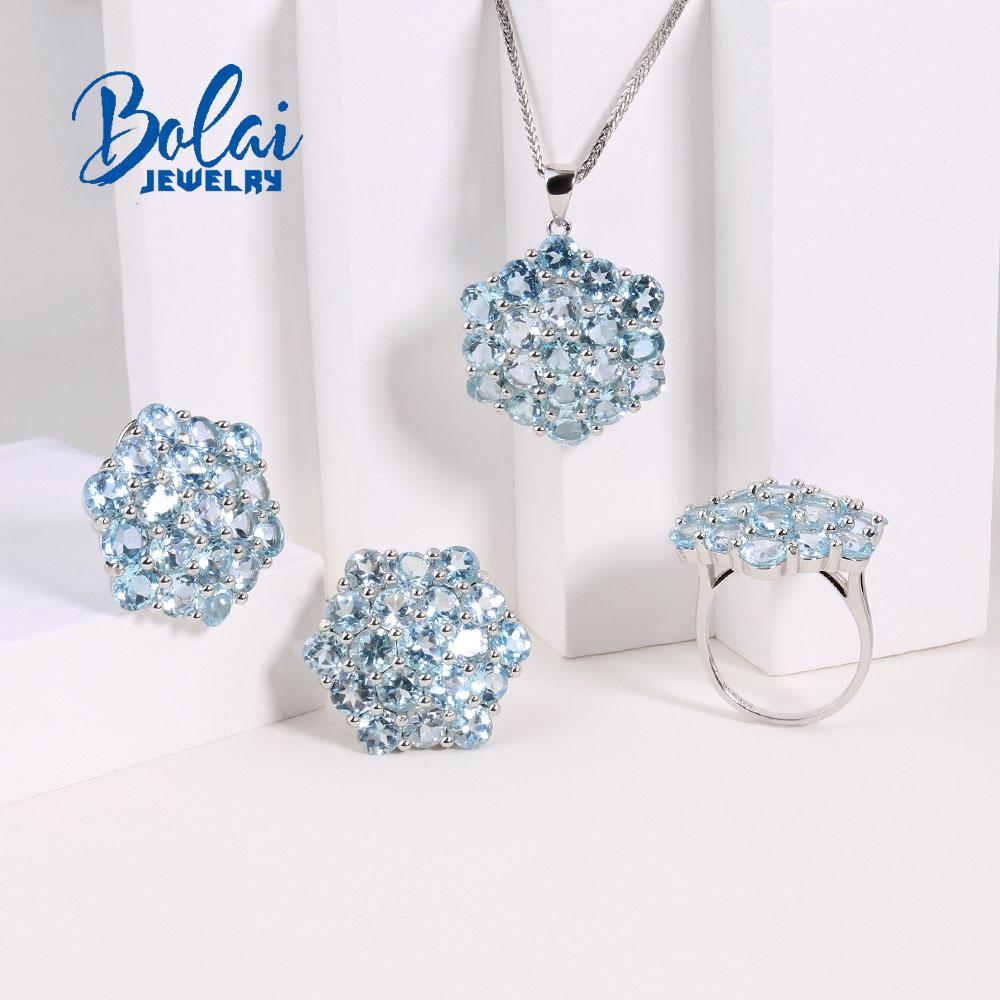 925 Sterling Silver Big Jewelry Set Natural Sky Blue Topaz Gemstone Earrings Rings Pendants for Women Mom Wife Nice Gift