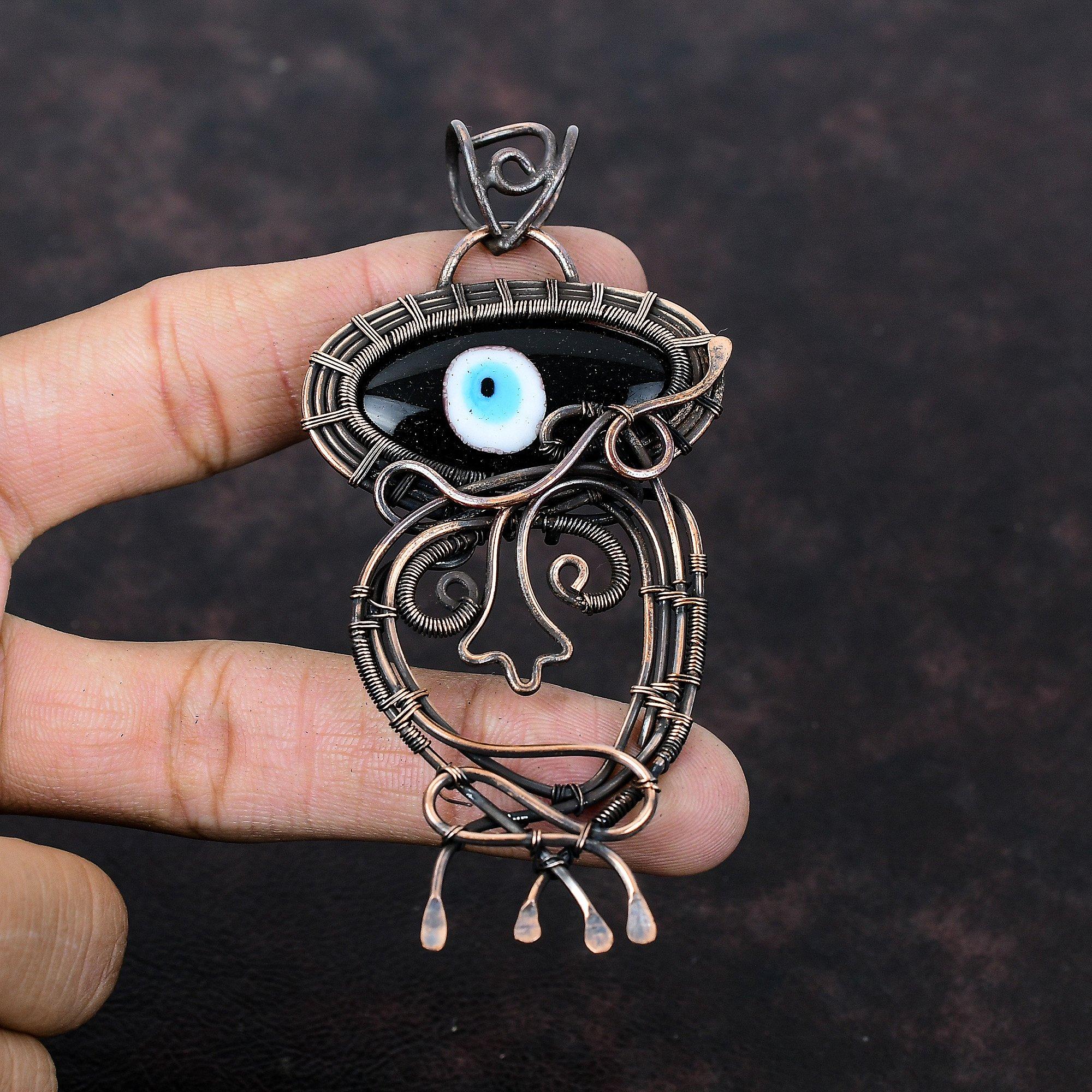 Черный цвет кулон от сглаза, медная проволока, обернутая в ювелирное изделие, натуральный драгоценный камень, кулон из медной проволоки, подарок для него, ручная работа, потрясающий кулон