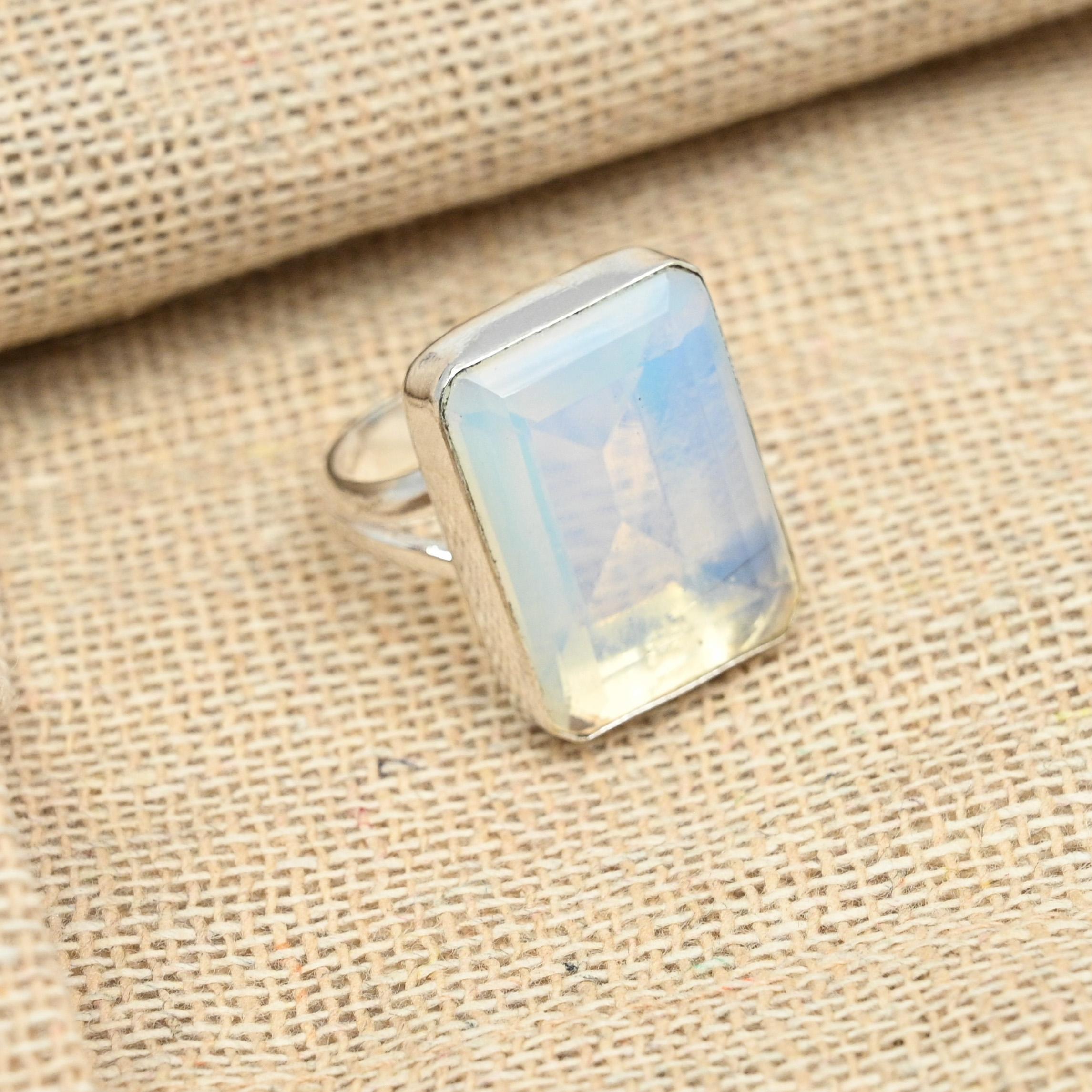 День благодарения граненый молочный опал драгоценный камень стерлингового серебра 925 пробы кольцо подарок для женщин